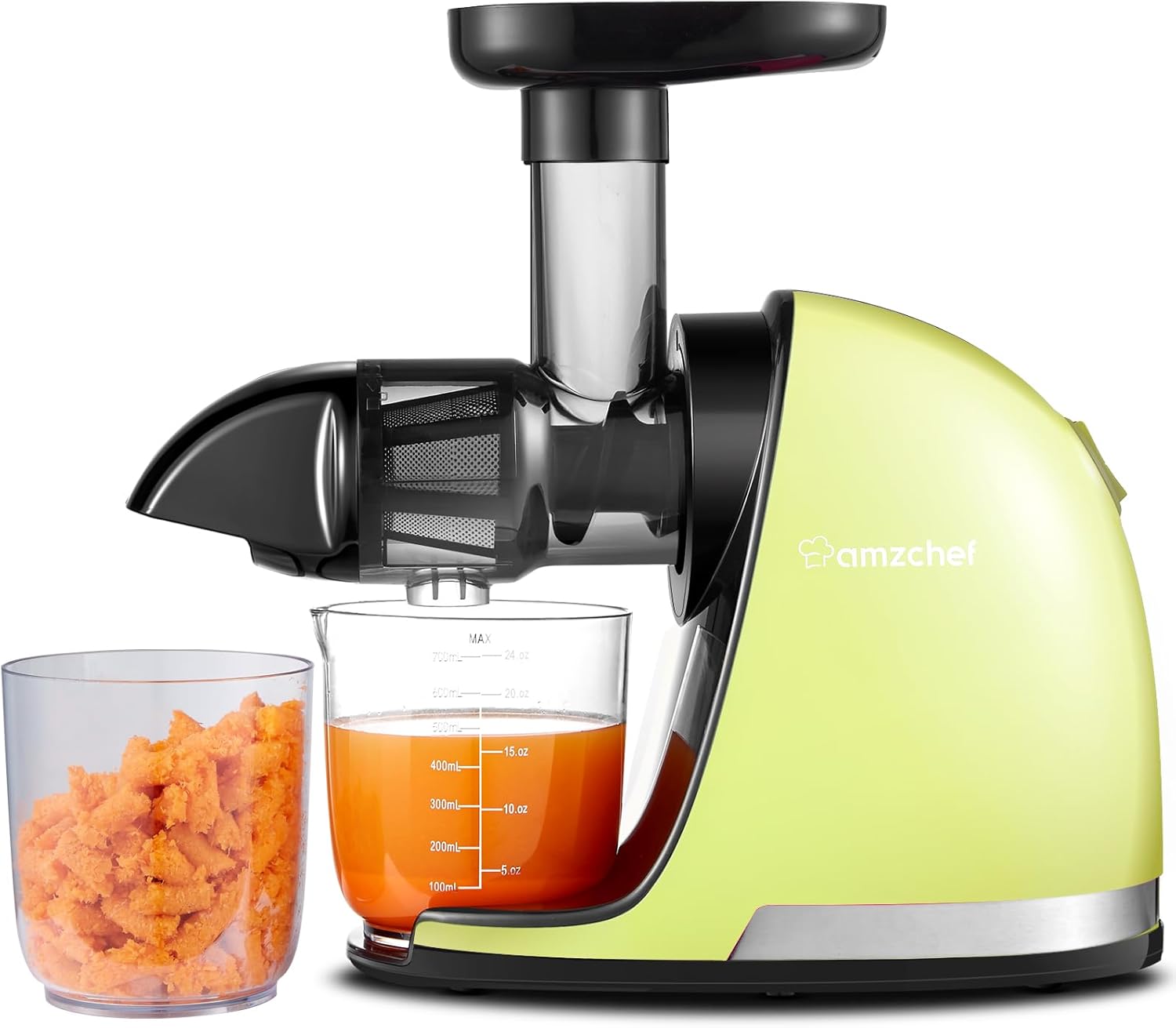 Masticating Juicer Machines, AMZCHEF Slow Cold Press Juicer with Reverse Function, High Juice Yield, Easy Clean with Brush,Recipes for High Nutrient Fruits and Vegetables, Gray(Updated)