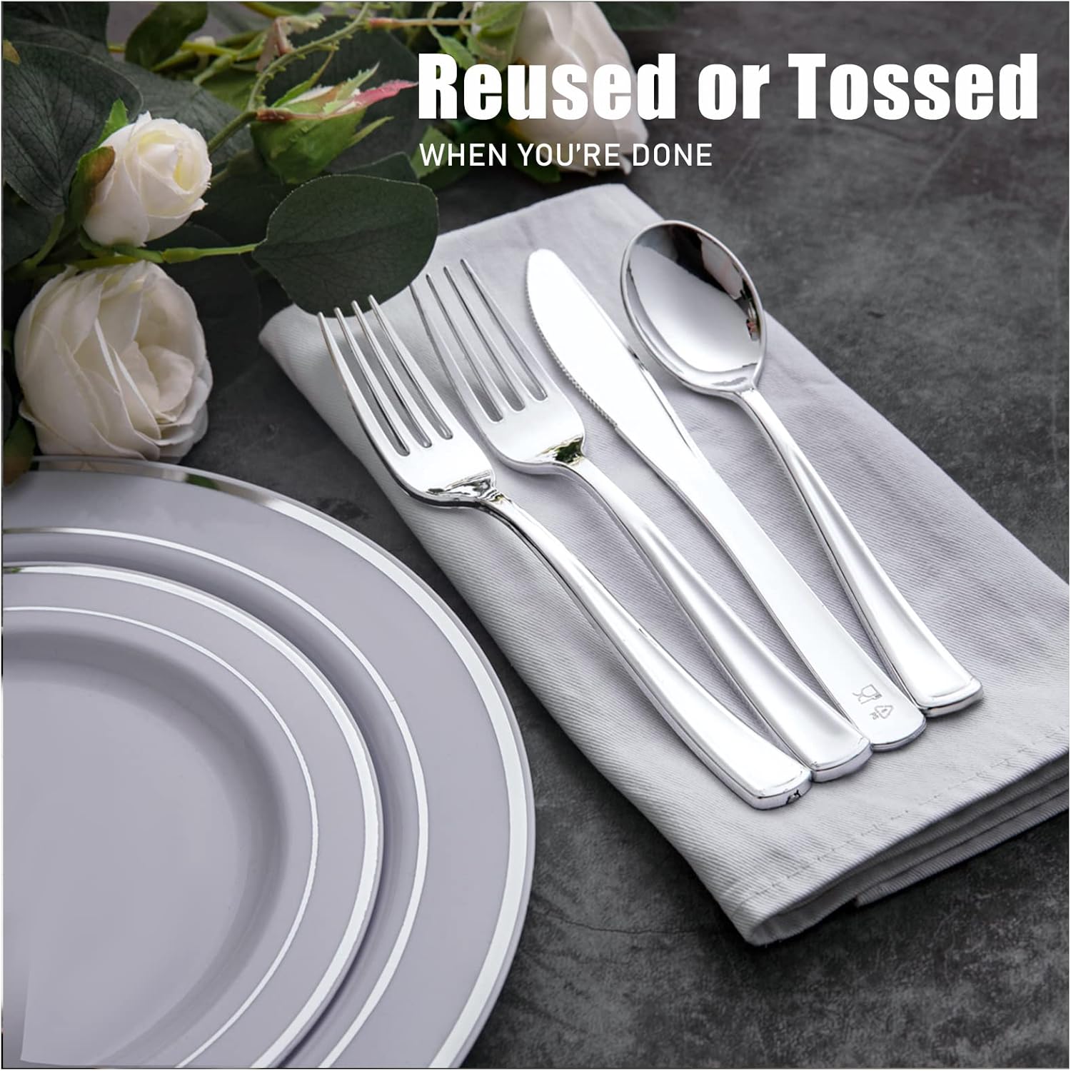 WDF300 Pieces Gold Plastic Silverware - Heavy Duty Disposable Gold Cutlery Set Plastic Gold Silverware Set Plastic Includes 100 Forks, 100 Spoons, 100 Knives