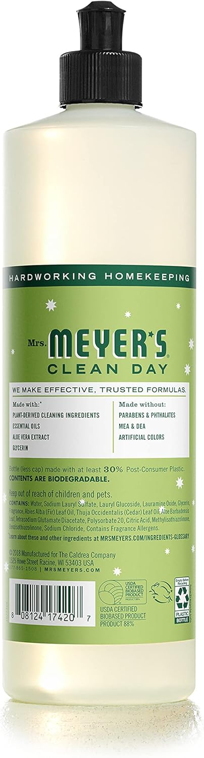 MRS. MEYER'S CLEAN DAY Liquid Dish Soap, Biodegradable Formula, Basil, 16 fl. oz - Pack of 3