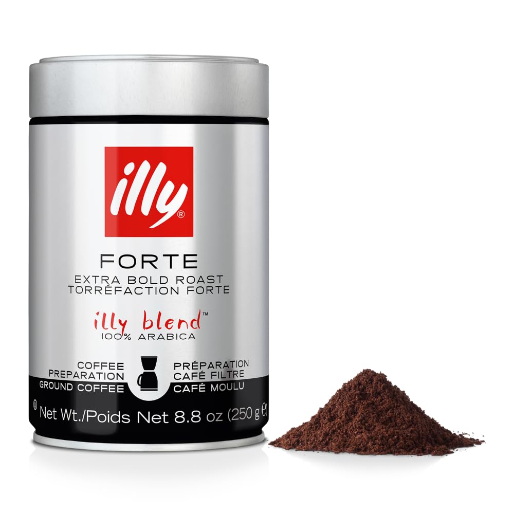 illy Classico Espresso Ground Coffee, Medium Roast, Classic Roast with Notes of Chocolate & Caramel, 100% Arabica Coffee, All-Natural, No Preservatives, 8.8 oz, Ground for Espresso Machines