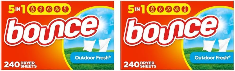 Bounce Dryer Sheets, Outdoor Fresh, 240 Count Laundry Fabric Softener Sheets with Static Control and Wrinkle Fighters