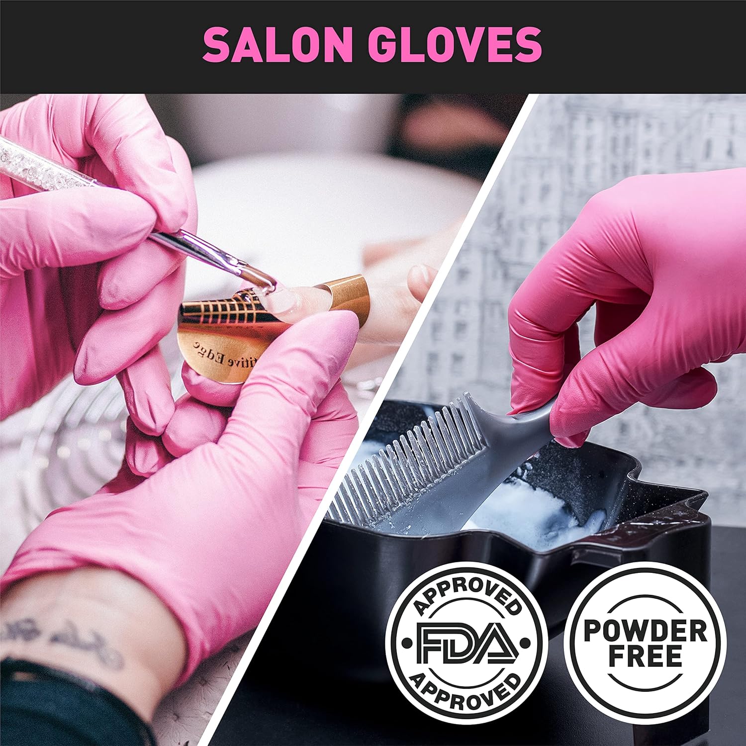 OKIAAS Black/Pink Vinyl Disposable Gloves Latex Free, Food Grade, 5 mil, Cooking, Cleaning, Hair Dye, 50/100/200/1000 Count