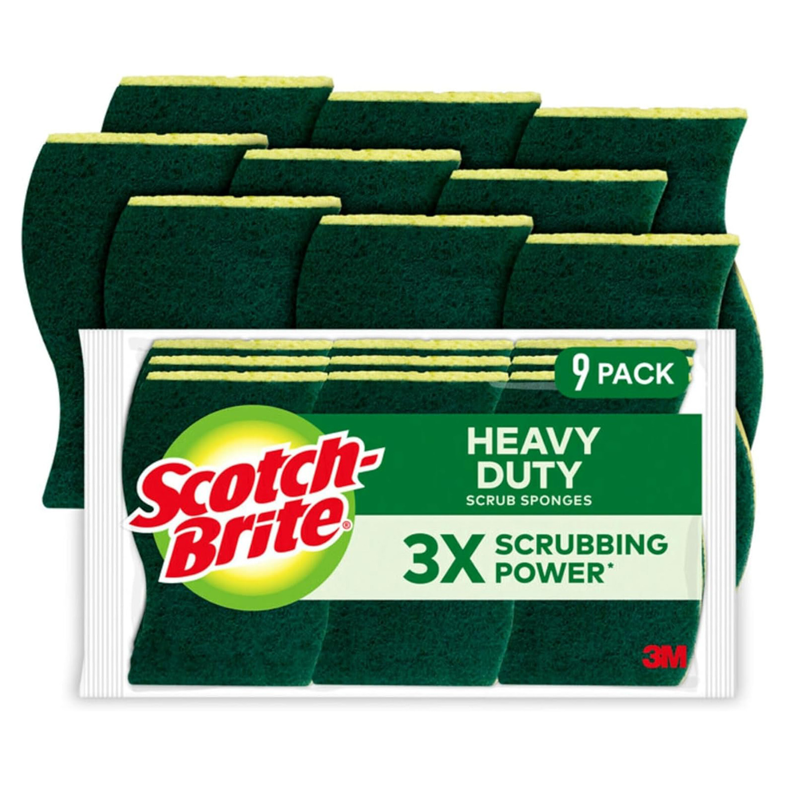 Scotch-Brite Heavy Duty Scrub Sponges, Sponges for Cleaning Kitchen and Household, Heavy Duty Sponges Safe for Non-Coated Cookware, 9 Scrubbing Sponges