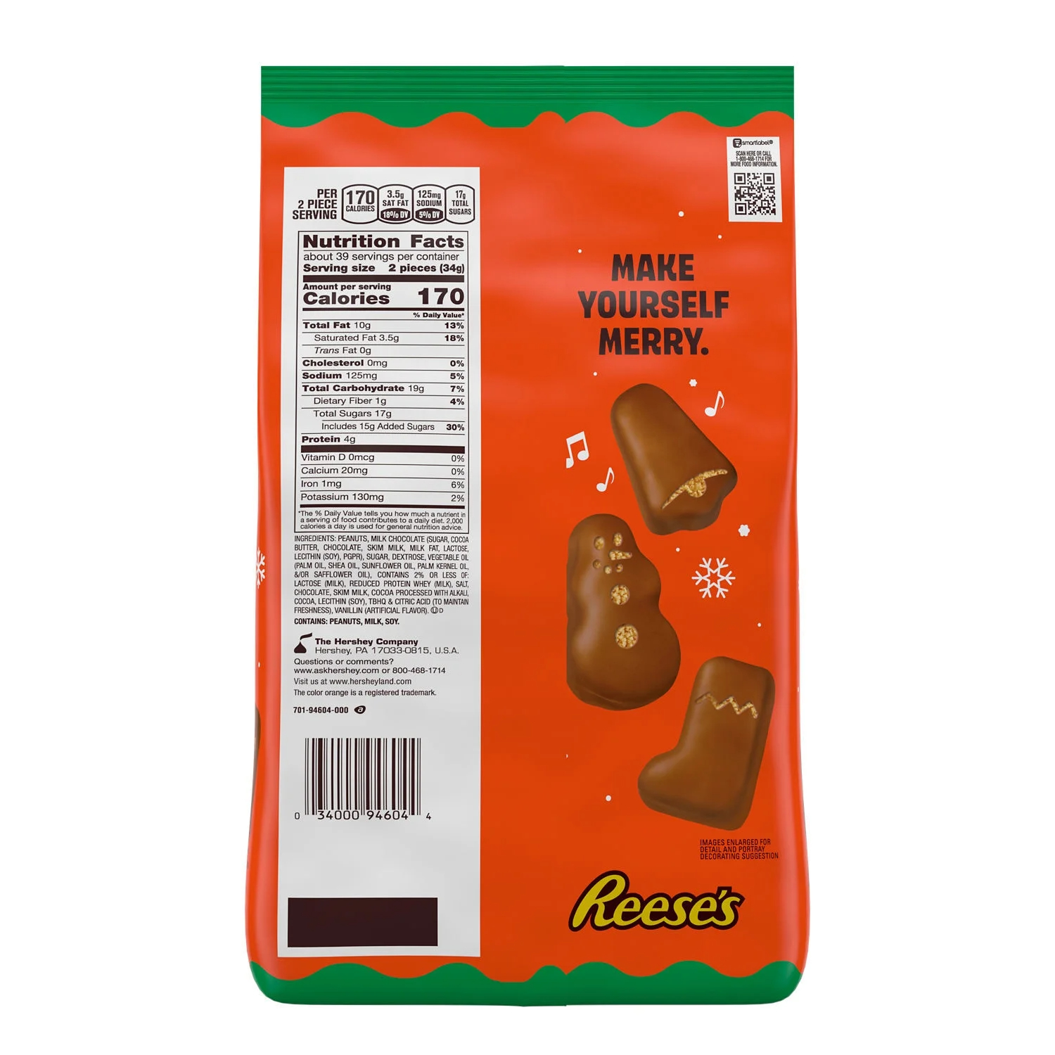Reese's Assorted Milk Chocolate Peanut Butter Shapes Christmas Candy, Bulk Bag 46.2 oz