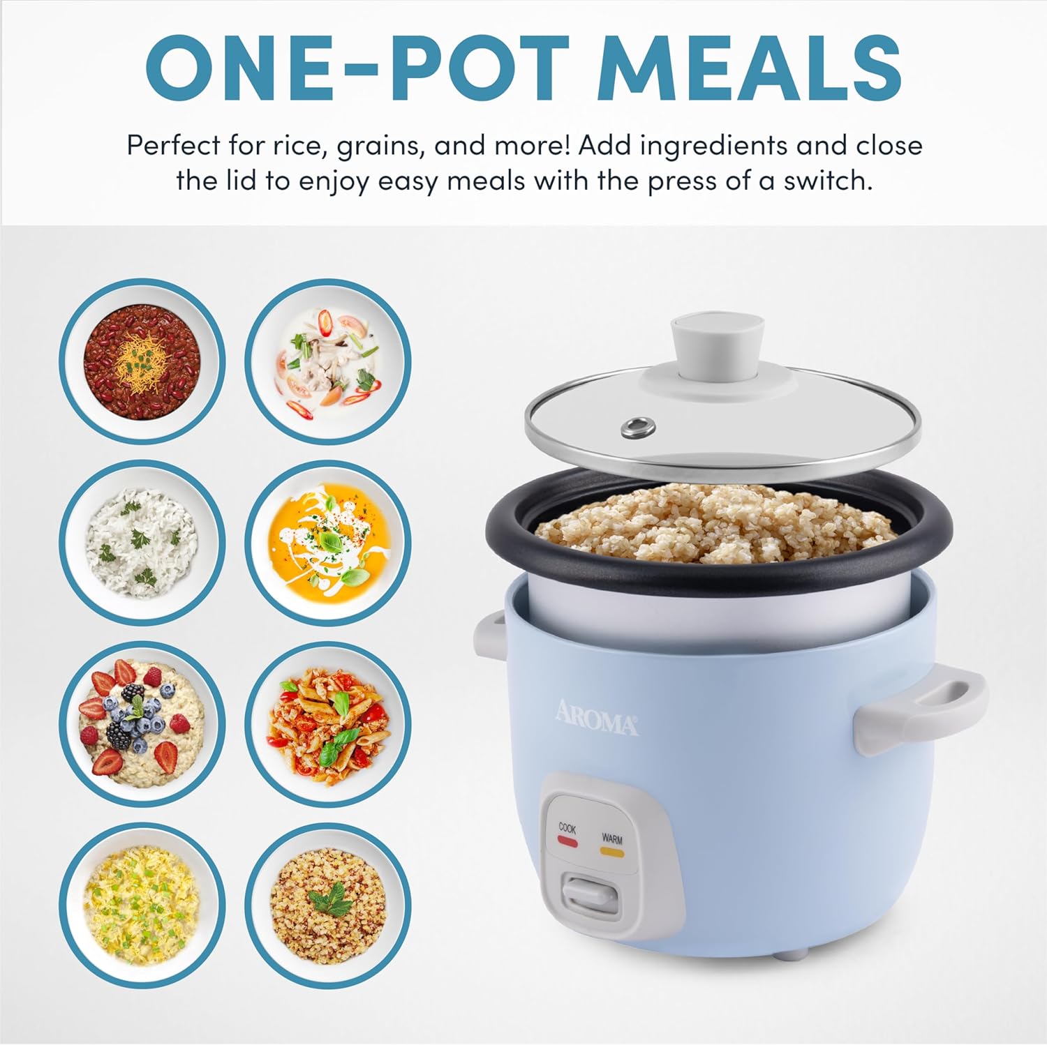 Aroma Housewares 4-Cups (Cooked) / 1Qt. Rice & Grain Cooker (ARC-302NG), White