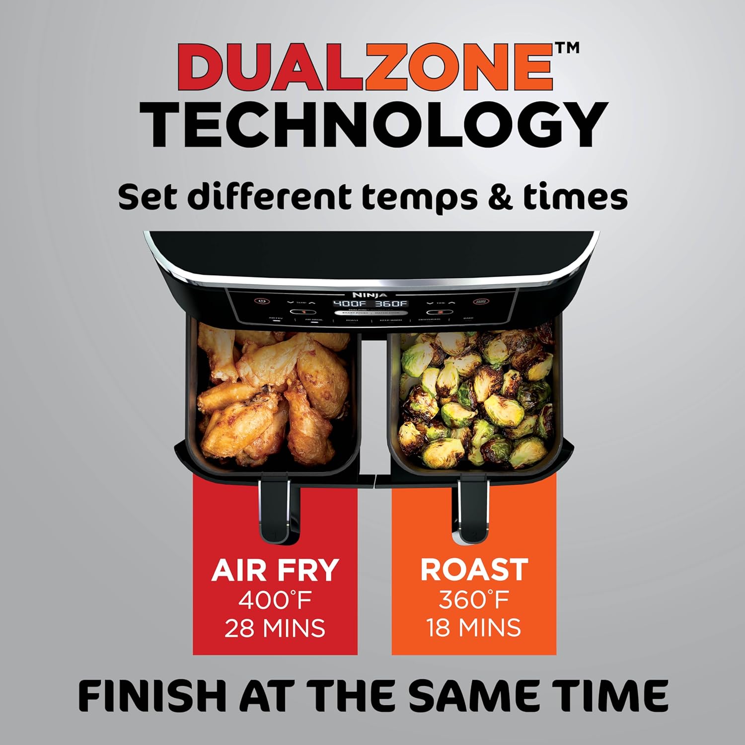 Ninja Air Fryer, Thermometer, Roast, Bake, Air Fry, Crisps, Broil, Reheats, Keep Warm, 10-in-1, Fries, Frozen Food, Veggies, and Meat, Quick Meals, Healthy Meals, Less Oil, 10 QT, Grey, DZ550​