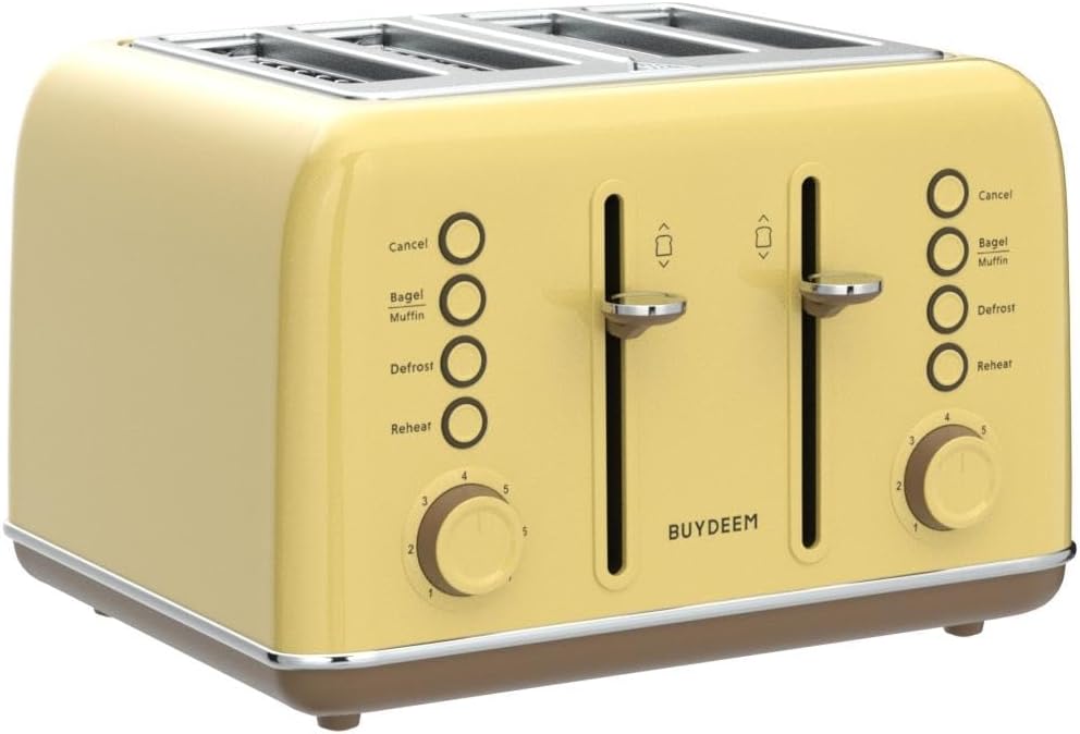 BUYDEEM DT620 2-Slice Toaster, Extra Wide Slots, Retro Stainless Steel with High Lift Lever, Bagel and Muffin Function, Removal Crumb Tray, 7-Shade Settings,Stainless Steel