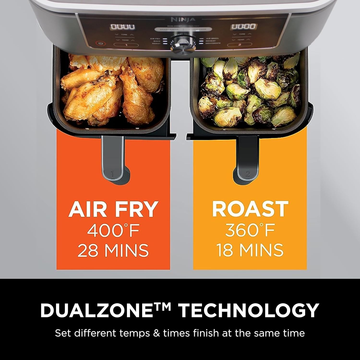 Ninja Air Fryer, Thermometer, Roast, Bake, Air Fry, Crisps, Broil, Reheats, Keep Warm, 10-in-1, Fries, Frozen Food, Veggies, and Meat, Quick Meals, Healthy Meals, Less Oil, 10 QT, Grey, DZ550
