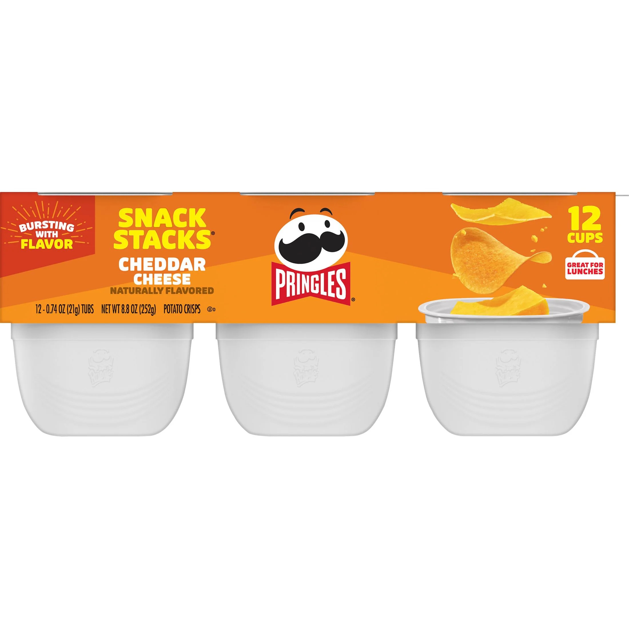 (4 pack) Pringles Cheddar Cheese Flavored Potato Chips, 12 Count