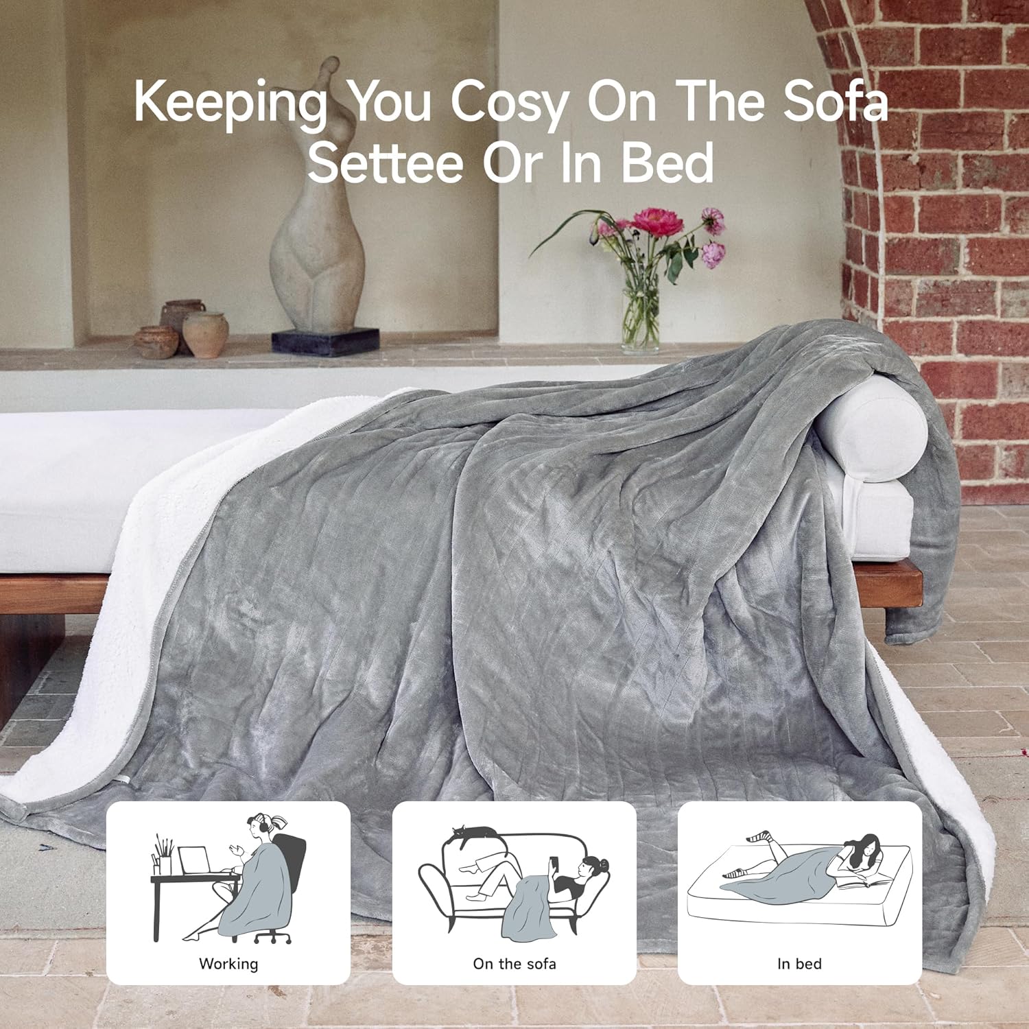 GOTCOZY Heated Blanket Electric Throw 50''X60''- Soft Silky Plush Electric Blanket with 4 Heating Level & 3 Hour Auto Off Heating Blanket, ETL Certified Machine Washable (Rose Dust)