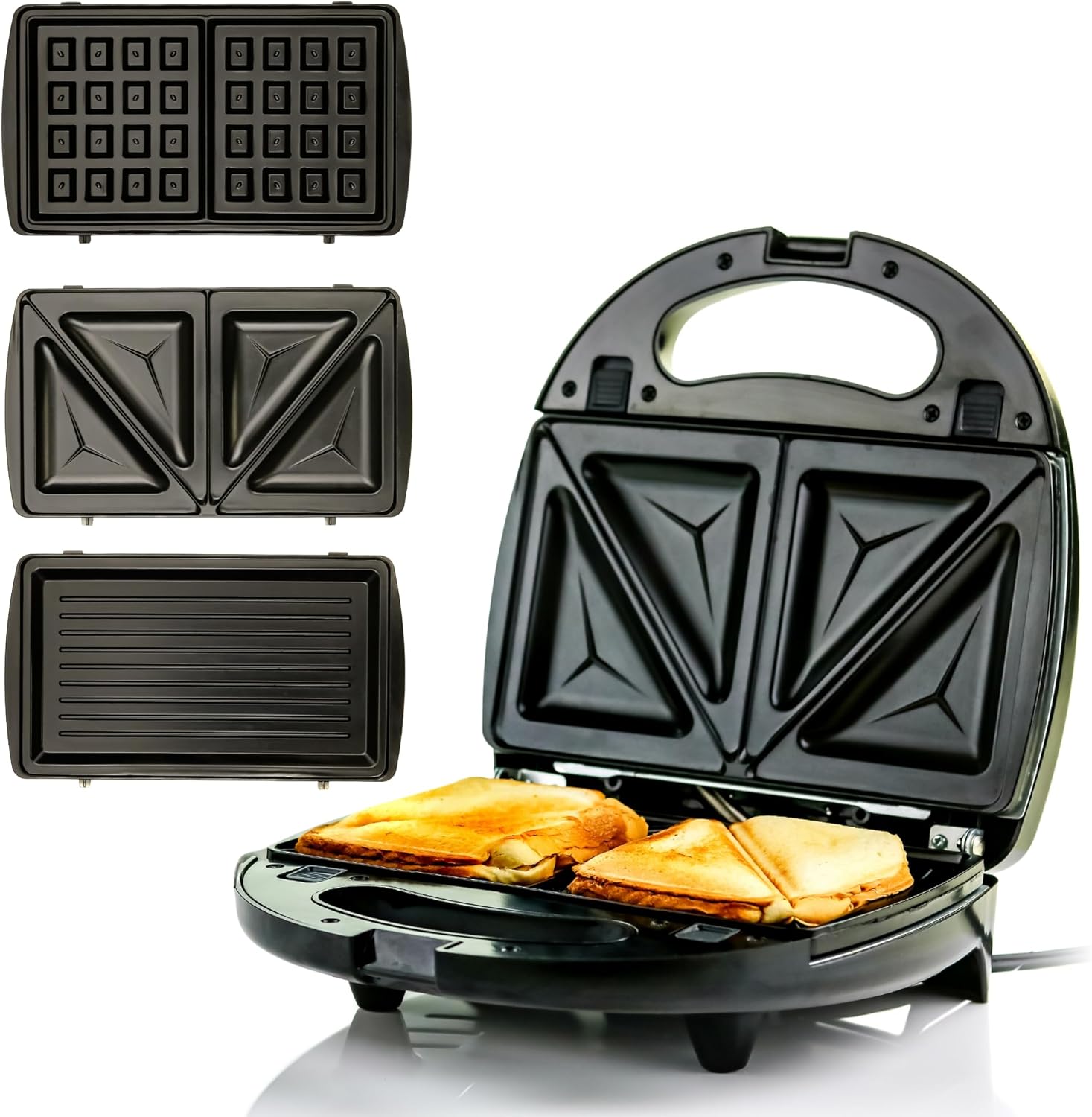 OVENTE Electric Sandwich Maker with Non-Stick Plates, Indicator Lights, Cool Touch Handle, Easy to Clean and Store, Perfect for Cooking Breakfast, Grilled Cheese, Tuna Melts and Snacks, Black GPS401B