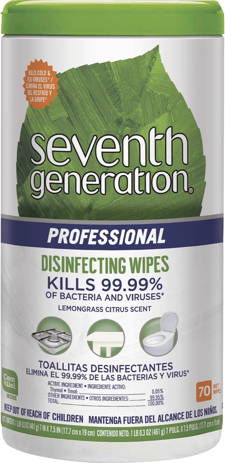 Seventh Generation Disinfecting Multi-Surface Wipes, Pack of 3, Lemongrass Citrus, 70 Count