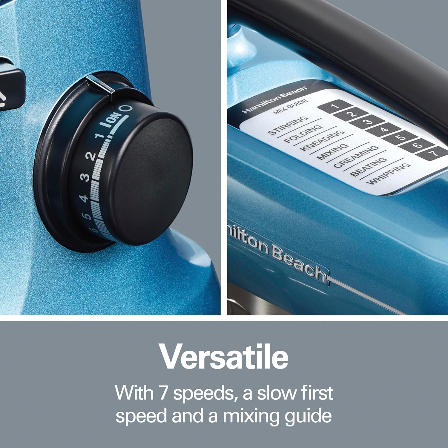 Hamilton Beach Electric Stand Mixer, 4 Quarts, Dough Hook, Flat Beater Attachments, Splash Guard 7 Speeds with Whisk, Black with Top Handle