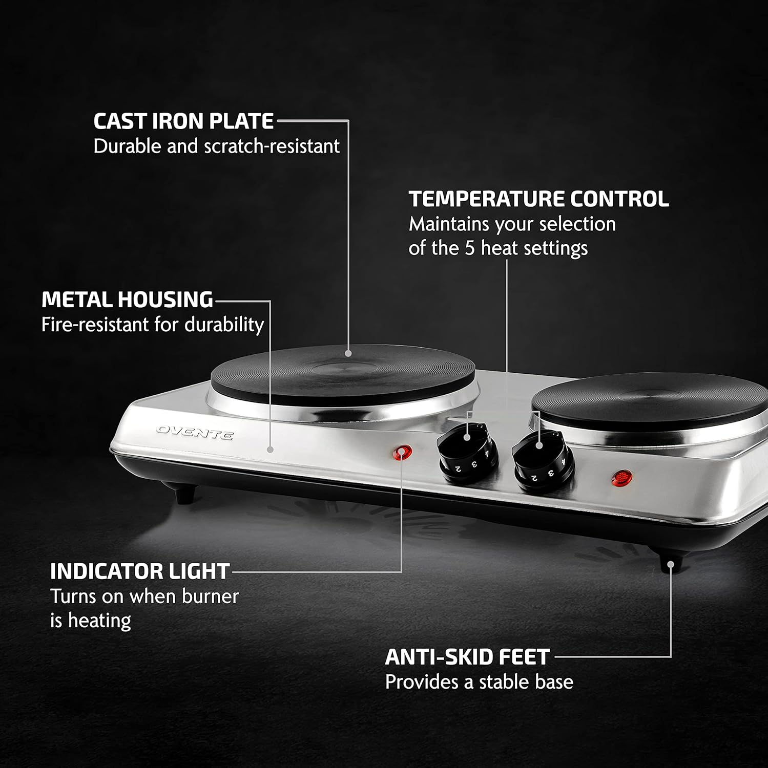OVENTE Electric Countertop Double Burner, 1700W Cooktop with 7.25