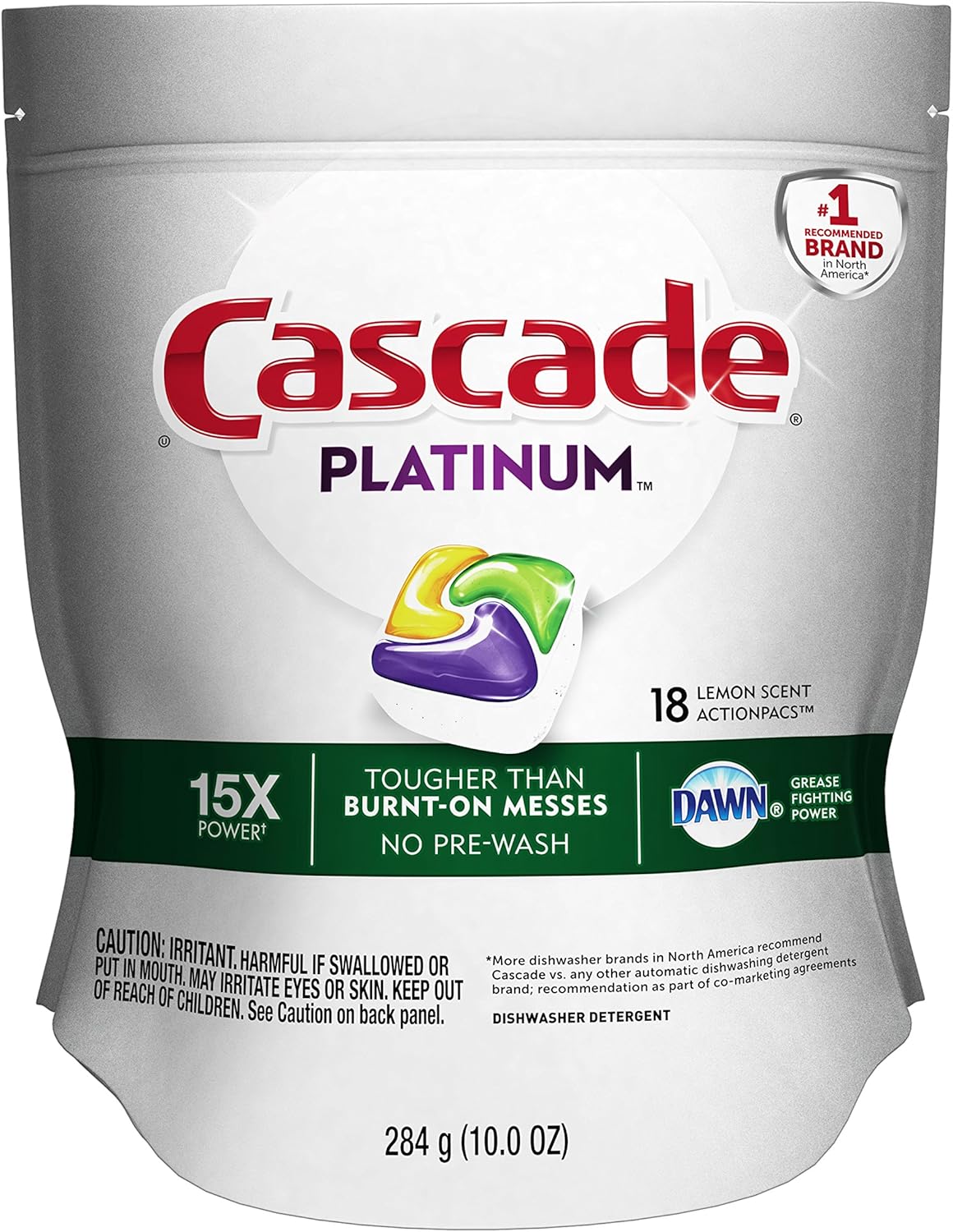 Cascade Platinum Dishwasher Pods, Detergent, Soap Pods, Actionpacs with Dishwasher Cleaner and Deodorizer Action, Fresh, 62 Count