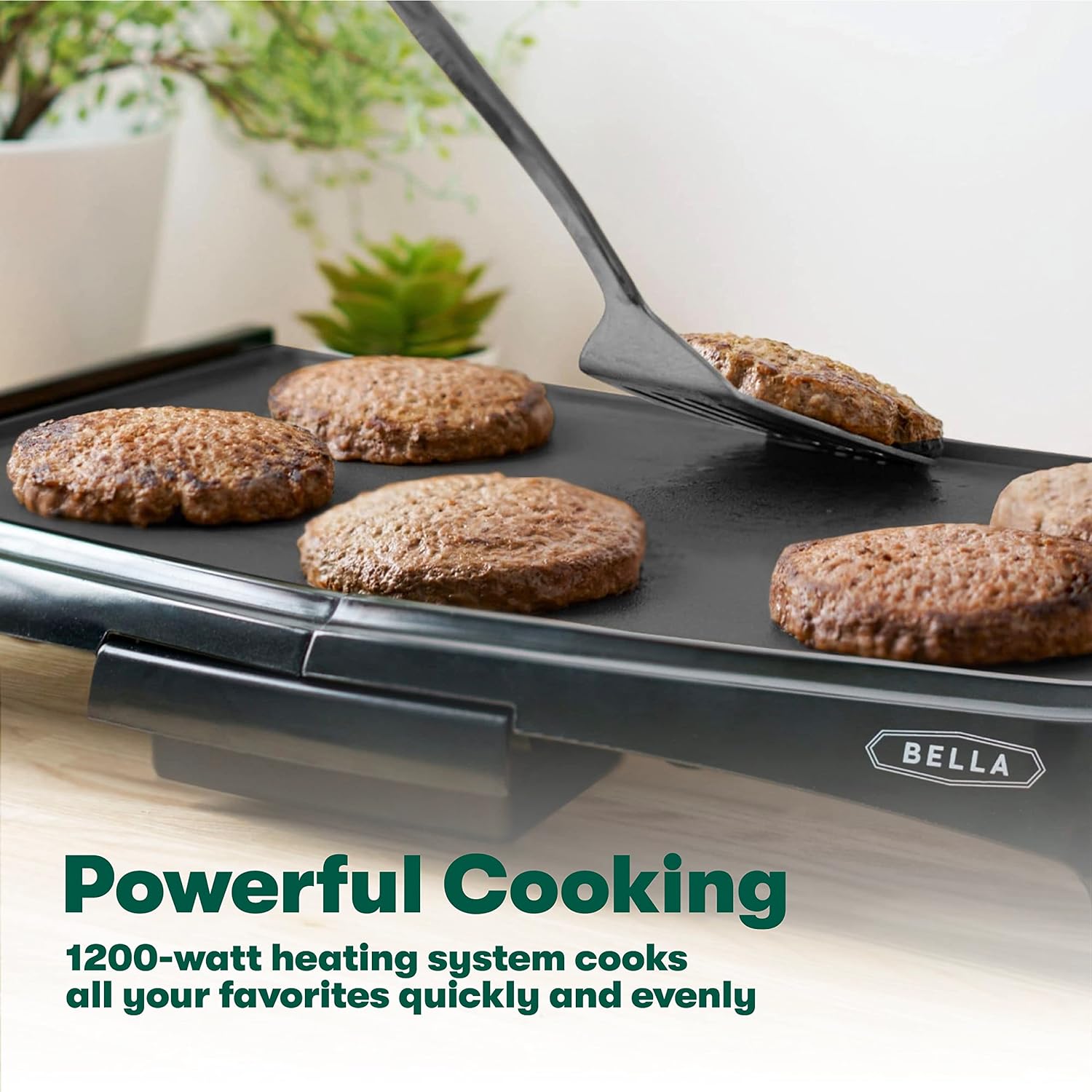 BELLA Electric Ceramic Titanium Griddle, Make 10 Eggs At Once, Healthy-Eco Non-stick Coating, Hassle-Free Clean Up, Large Submersible Cooking Surface, 10.5