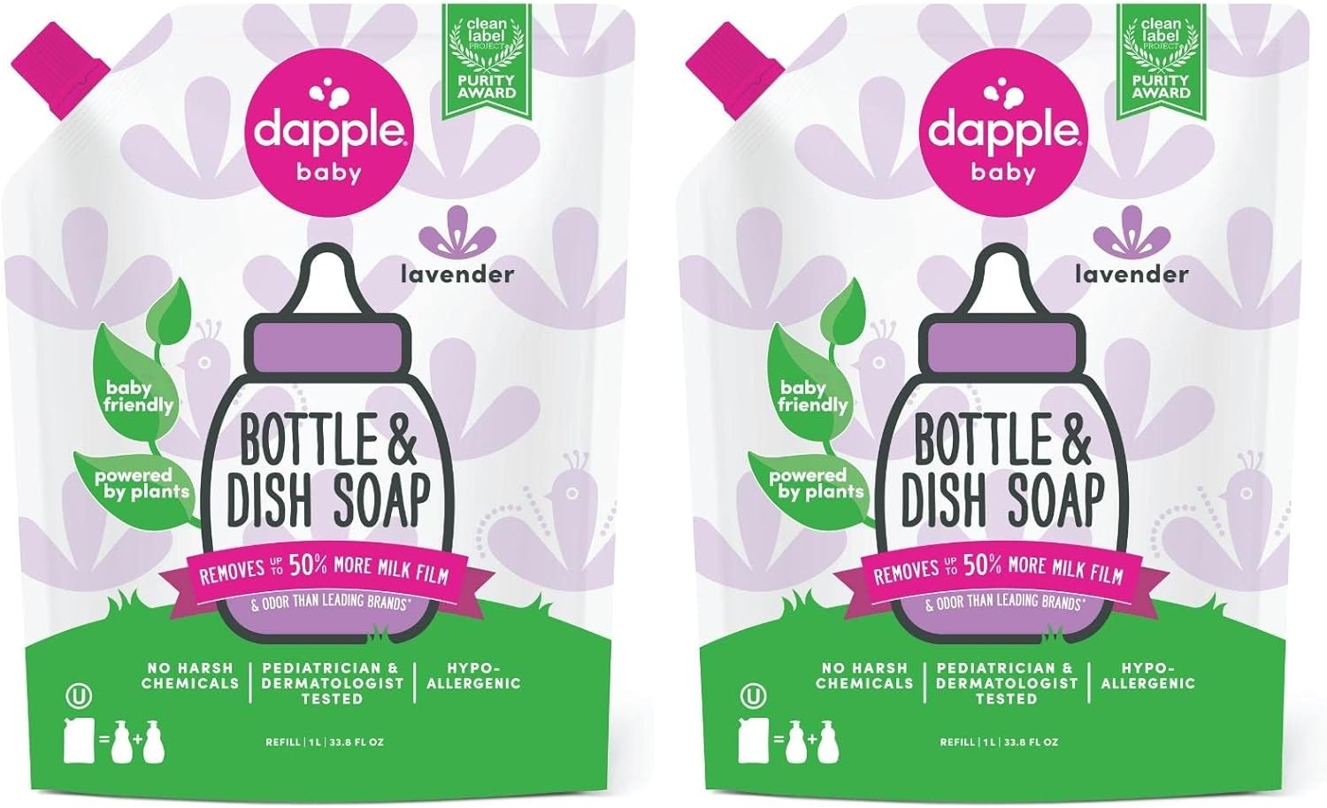 Dapple Baby, Bottle and Dish Soap Dish Liquid Plant Based Hypoallergenic 1 Pump Included, Packaging May Vary, Fragrance Free, 16.9 Fl Oz (Pack of 3)
