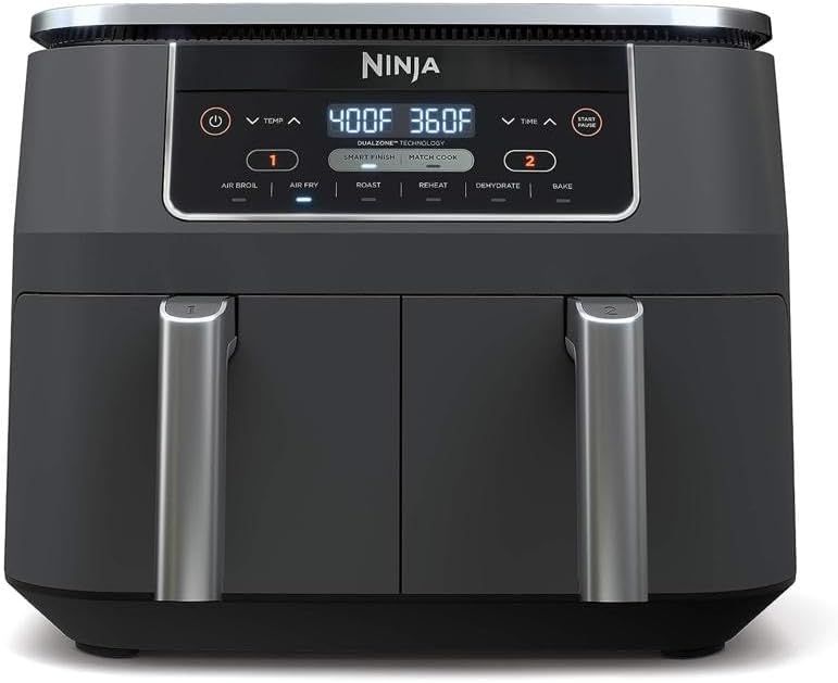 Ninja Air Fryer, Thermometer, Roast, Bake, Air Fry, Crisps, Broil, Reheats, Keep Warm, 10-in-1, Fries, Frozen Food, Veggies, and Meat, Quick Meals, Healthy Meals, Less Oil, 10 QT, Grey, DZ550