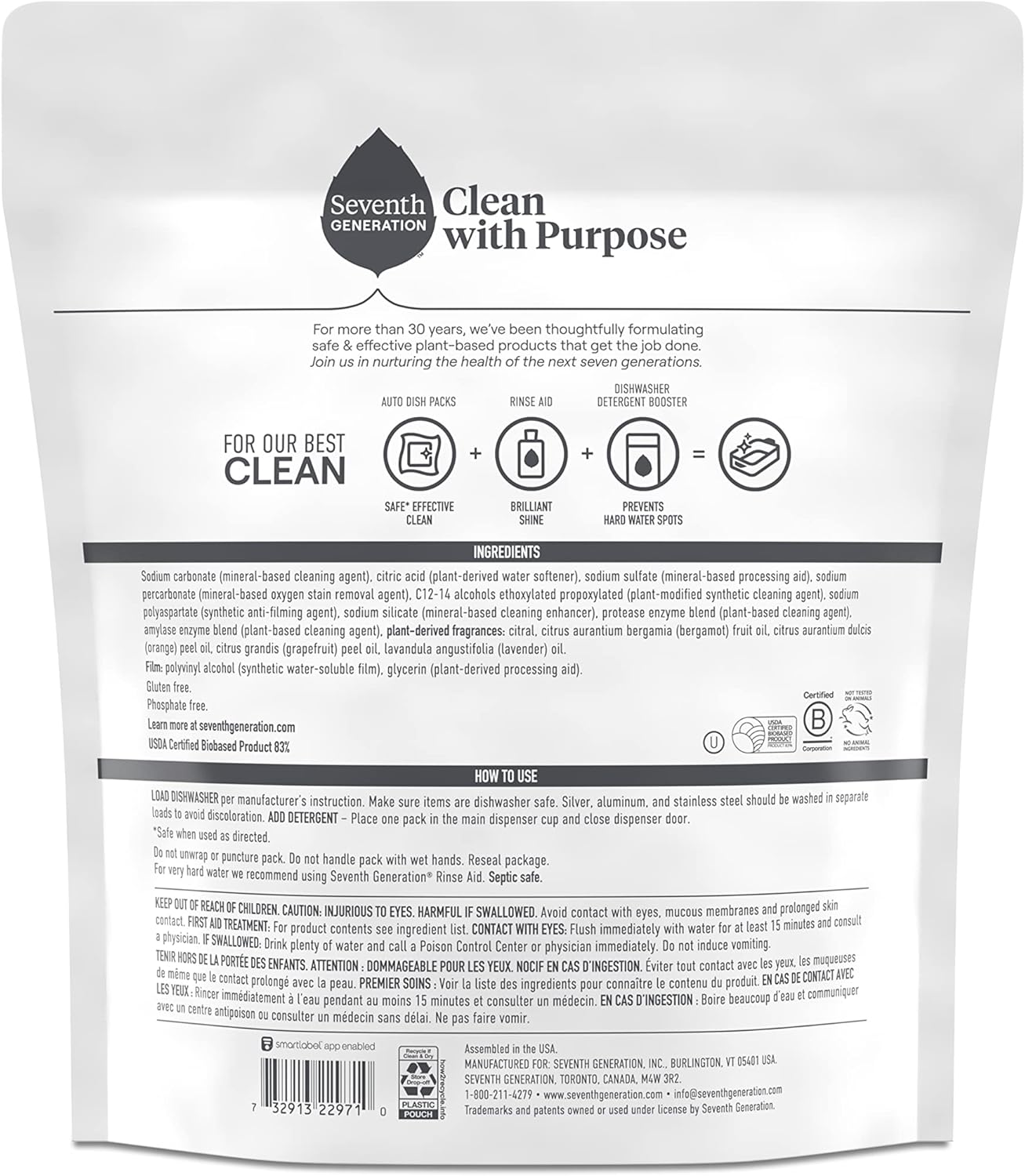 Seventh Generation Power+ Dishwasher Detergent Packs Fresh Citrus scent 1 for sparkling dishes Dishwasher tabs 70 count