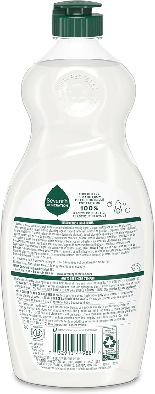 Seventh Generation Dish Liquid Soap Free & Clear liquid soap Pack of 6 Dishwashing Soap Dish Soap for sensitive skin 19 oz
