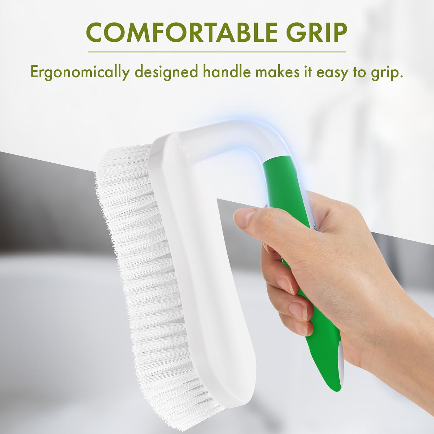 Amazer Scrub Brush for Cleaning Comfort Grip Shower Scrubber Stiff Bristles with Handle Heavy Duty Cleaner Brush for Tub Sink Carpet Floor - Pack of 2 (Green+Green)