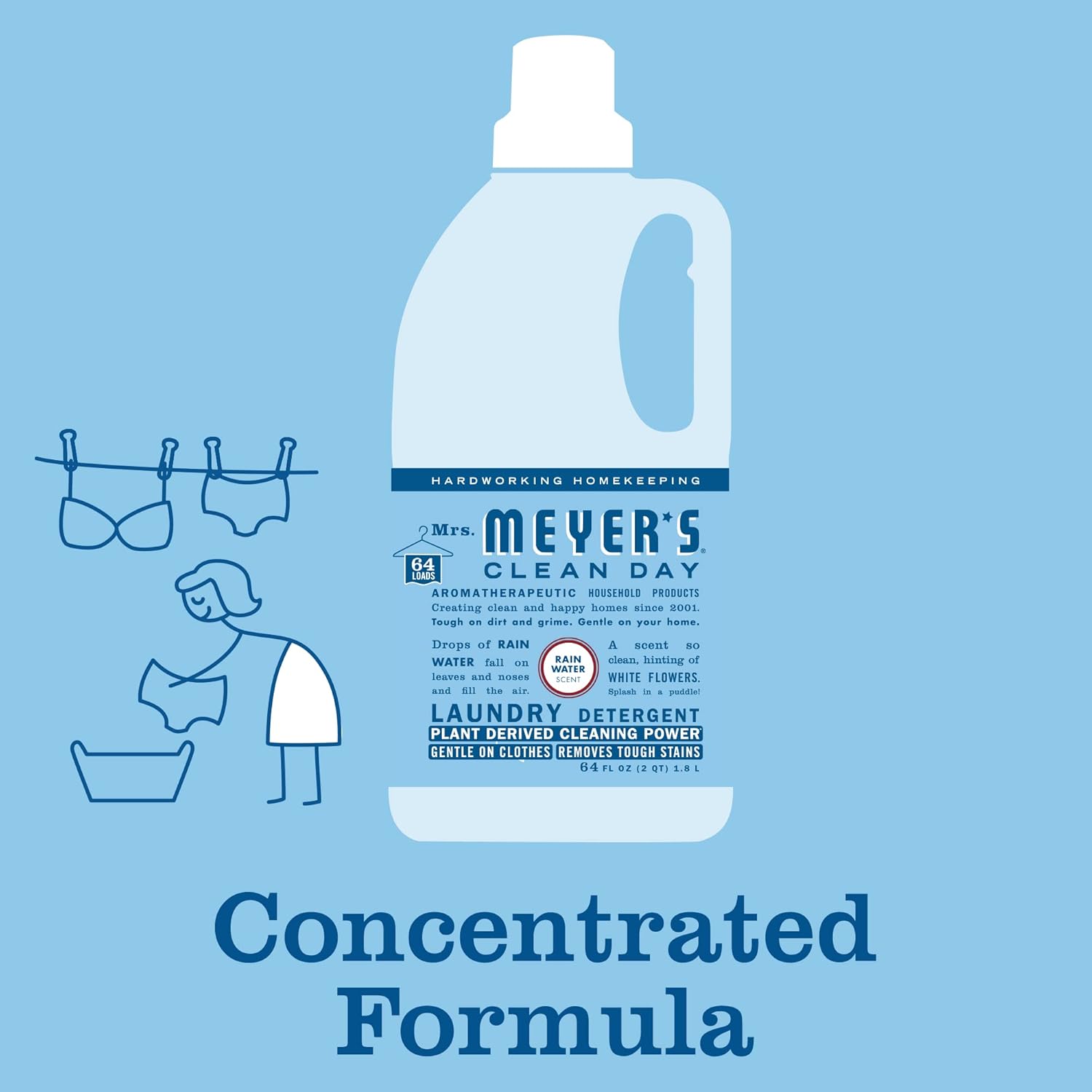 MRS. MEYER'S CLEAN DAY Liquid Laundry Detergent, Biodegradable Formula Infused with Essential Oils, Lavender, 64 oz (64 Loads)