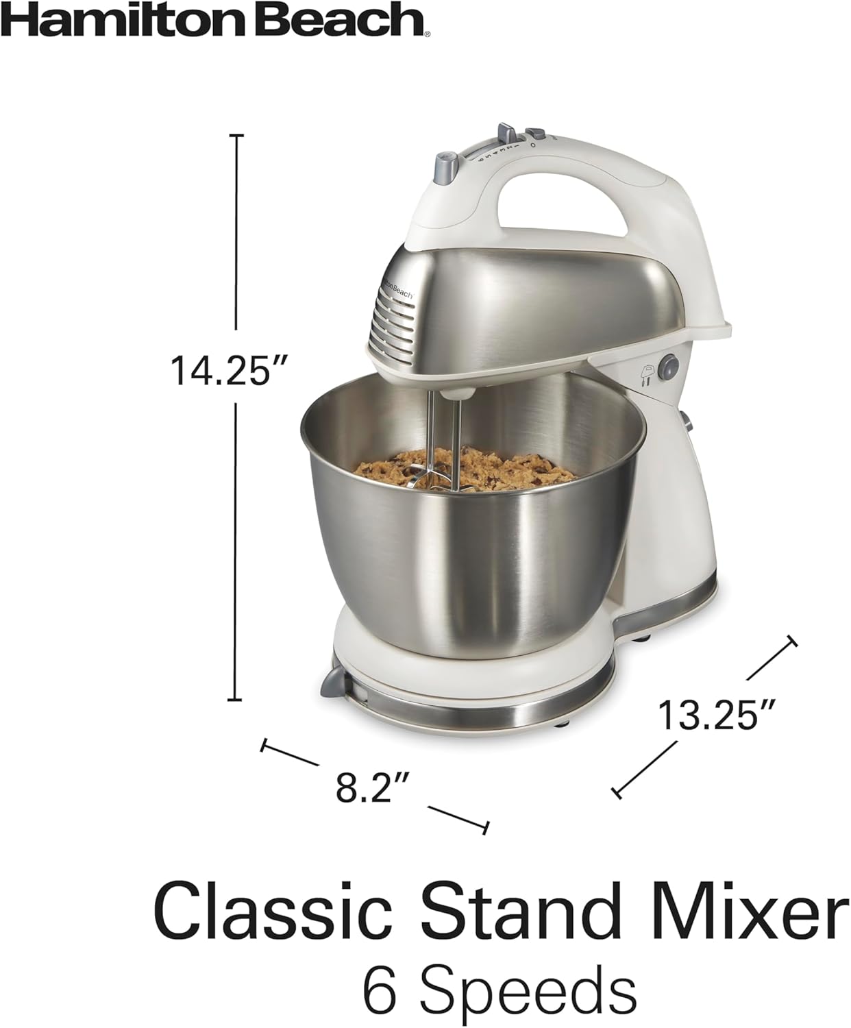 Hamilton Beach Classic Stand and Hand Mixer, 4 Quarts, 6 Speeds with QuickBurst, Bowl Rest, 290 Watts Peak Power, Black and Stainless