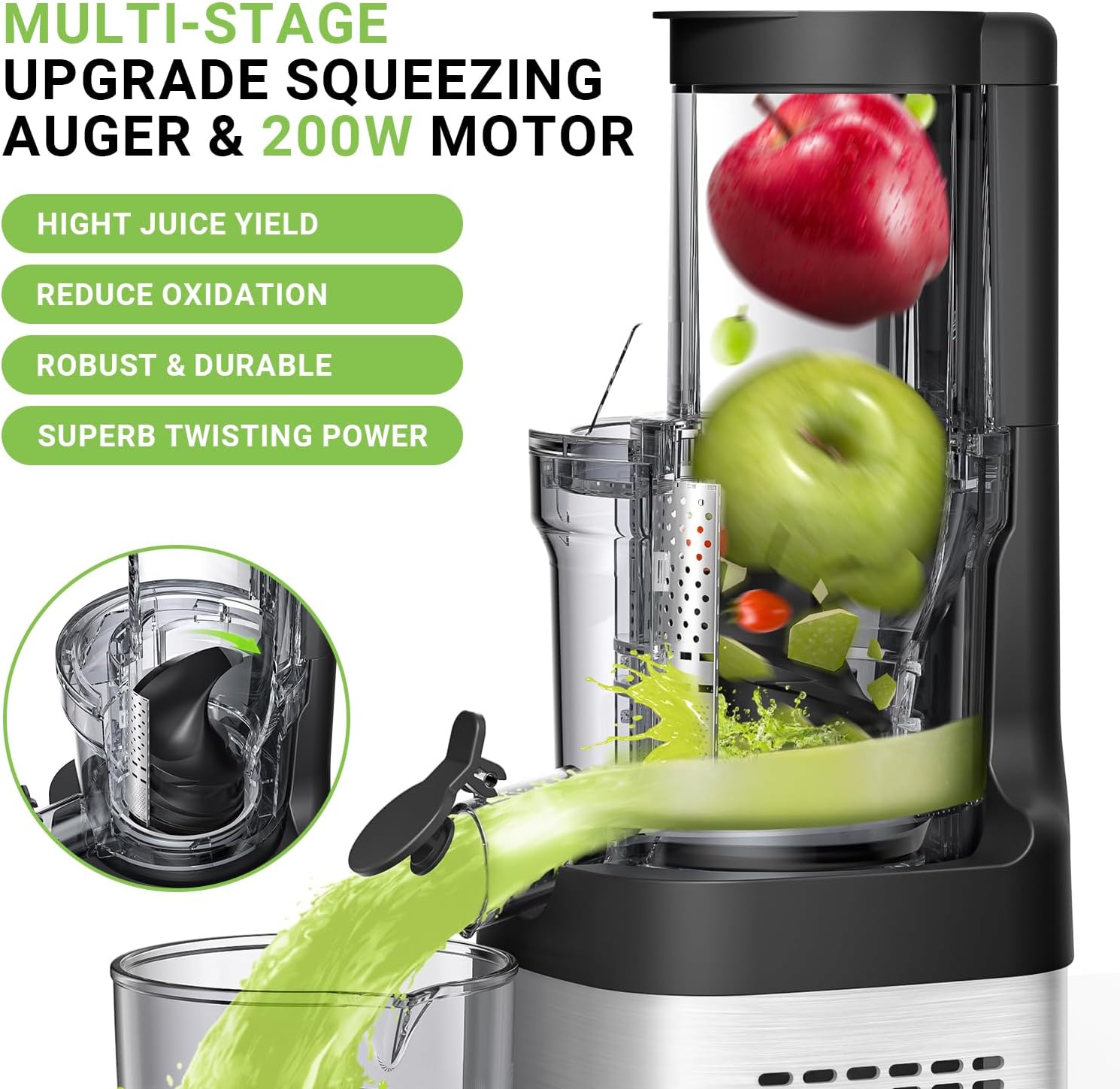 AMZCHEF Cold Press Juicer, Juicer Machines - 5.2