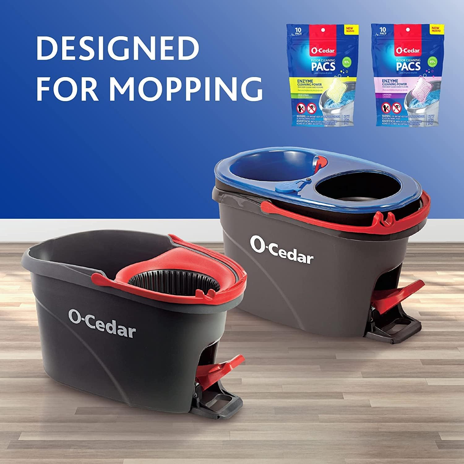 O-Cedar EasyWring Microfiber Spin Mop & Bucket Floor Cleaning System + 2 Extra Refills, Red/Gray