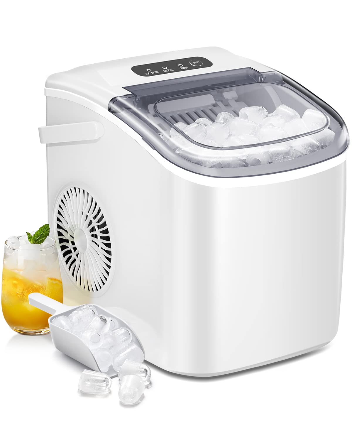 Silonn Ice Makers Countertop,Protable Ice Maker Machine with Handle,Self-Cleaning Ice Maker, 26Lbs/24H, 9 Ice Cubes Ready in 8 Mins, for Home/Office/Kitchen