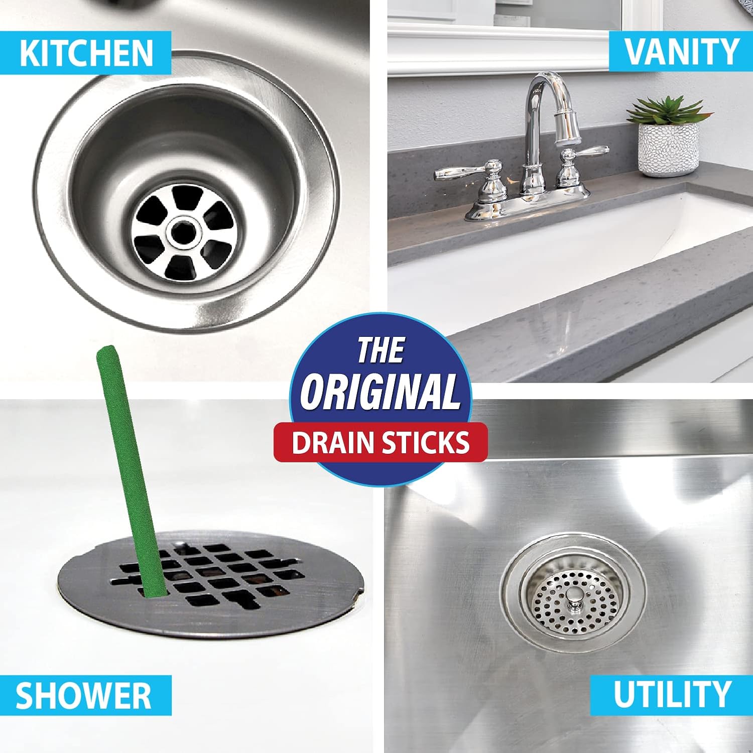 SANI 360° Sani Sticks Drain Cleaner and Deodorizer, Enzyme Pipe Cleaners, Eliminate Odors, Prevent Clogged Drains, Safe for Sinks, Bathtub Drains, Septic Tanks, 24 Count, Lemon Scent