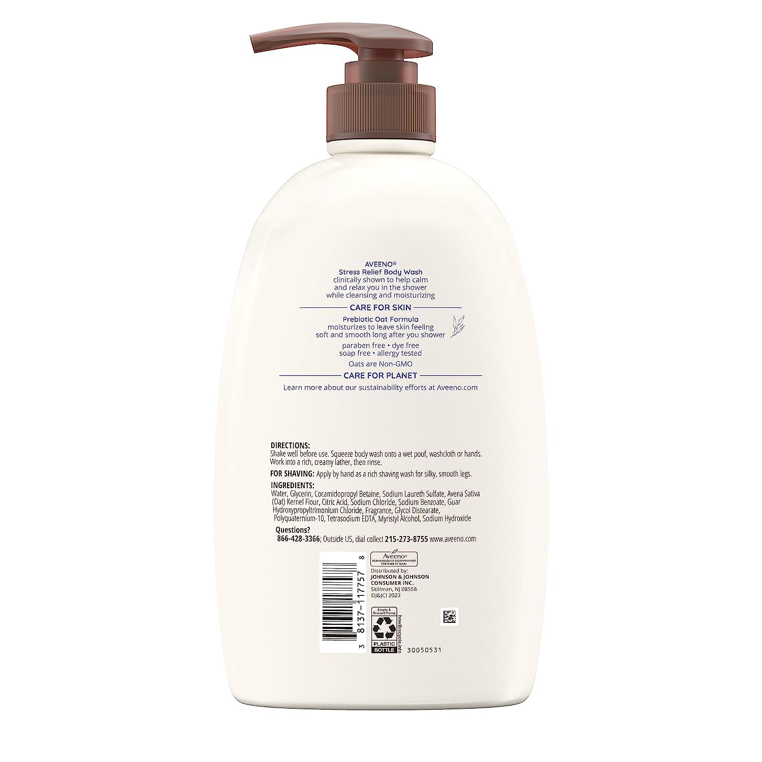Aveeno Stress Relief Body Wash with Soothing Oat for Sensitive Skin, Lavender Body Wash to help you feel Calm and Relaxed, Sulfate-Free, 33 FL OZ