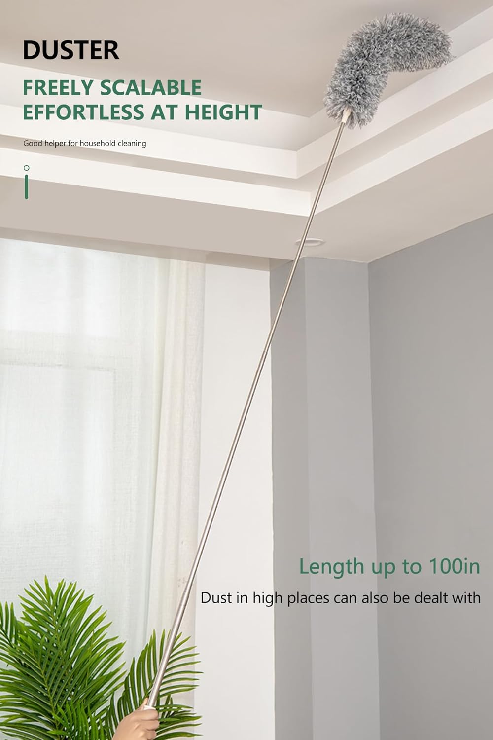 SetSail Extra-Long Dusters with Extension Pole 100-inch for Cleaning, Bendable Microfiber Head Washable Ceiling Fan Duster for High Ceilings, Furniture