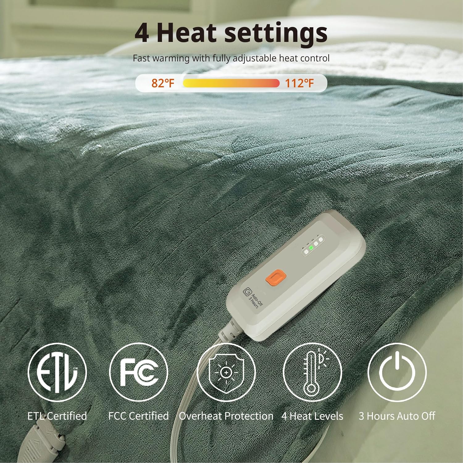 GOTCOZY Heated Blanket Electric Throw 50''X60''- Soft Silky Plush Electric Blanket with 4 Heating Level & 3 Hour Auto Off Heating Blanket, ETL Certified Machine Washable (Rose Dust)