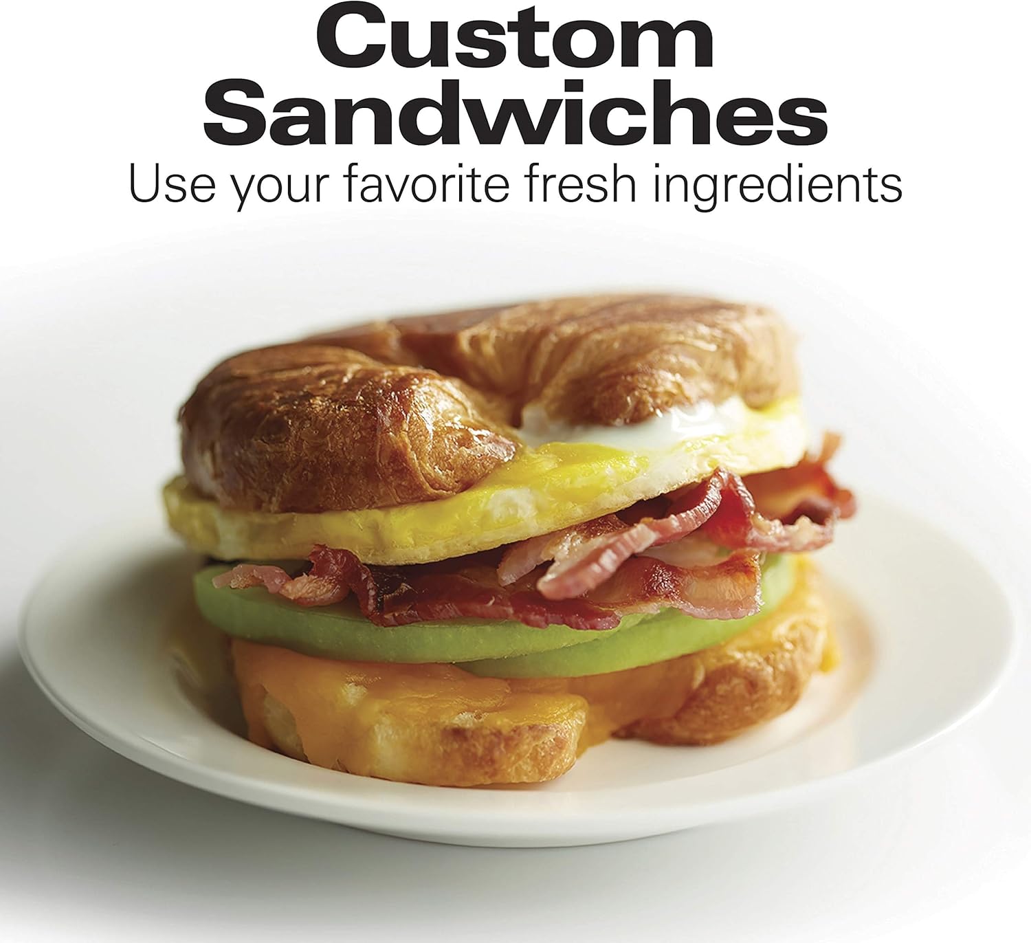 Hamilton Beach Breakfast Sandwich Maker with Egg Cooker Ring, Customize Ingredients, English Muffins, Croissants, Mini Waffles, Perfect White Elephant Gifts, Single, Black