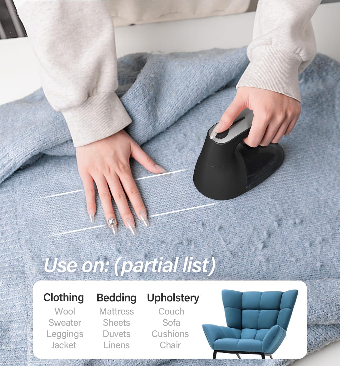 Bymore Fabric Shaver, Lint Shaver, Lint Remover Defuzzer Sweater Shaver for Clothes and Furniture(6-Leaf Blades,65mm Mesh,2 Blades Extra)