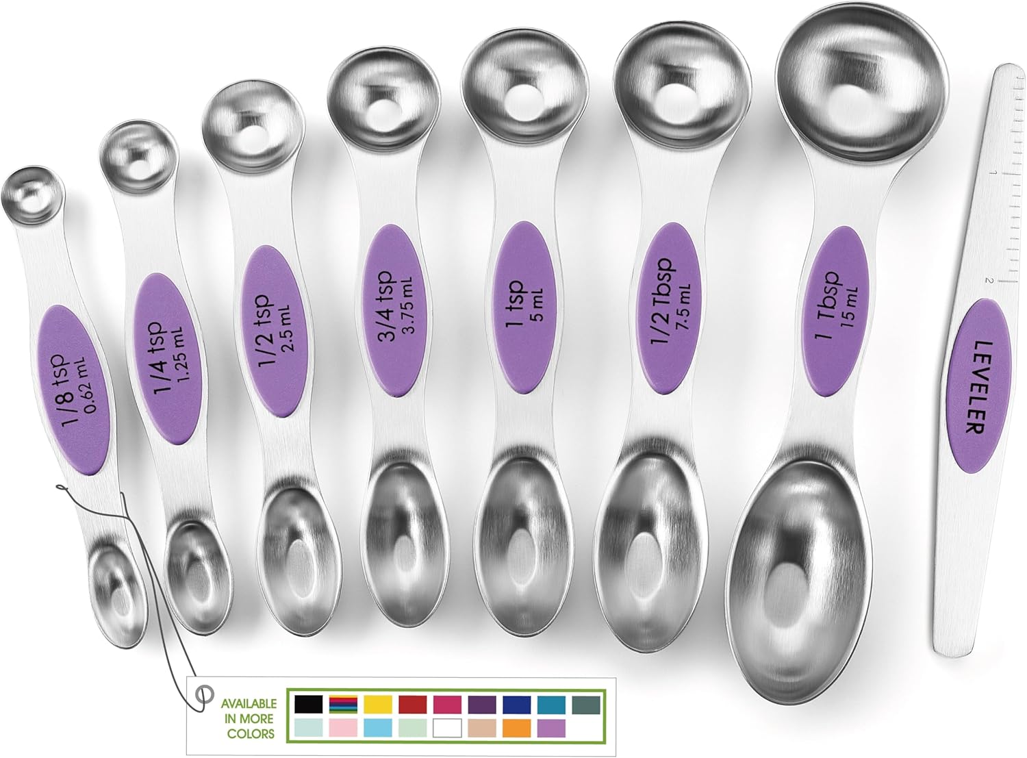 Spring Chef Magnetic Measuring Spoons Set with Strong N45 Magnets, Heavy Duty Stainless Steel Metal, Fits in Most Kitchen Spice Jars for Baking & Cooking, BPA Free, Black, Set of 8 with Leveler