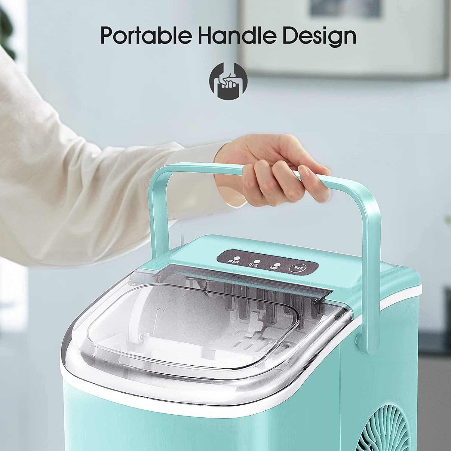 Silonn Ice Makers Countertop,Protable Ice Maker Machine with Handle,Self-Cleaning Ice Maker, 26Lbs/24H, 9 Ice Cubes Ready in 8 Mins, for Home/Office/Kitchen