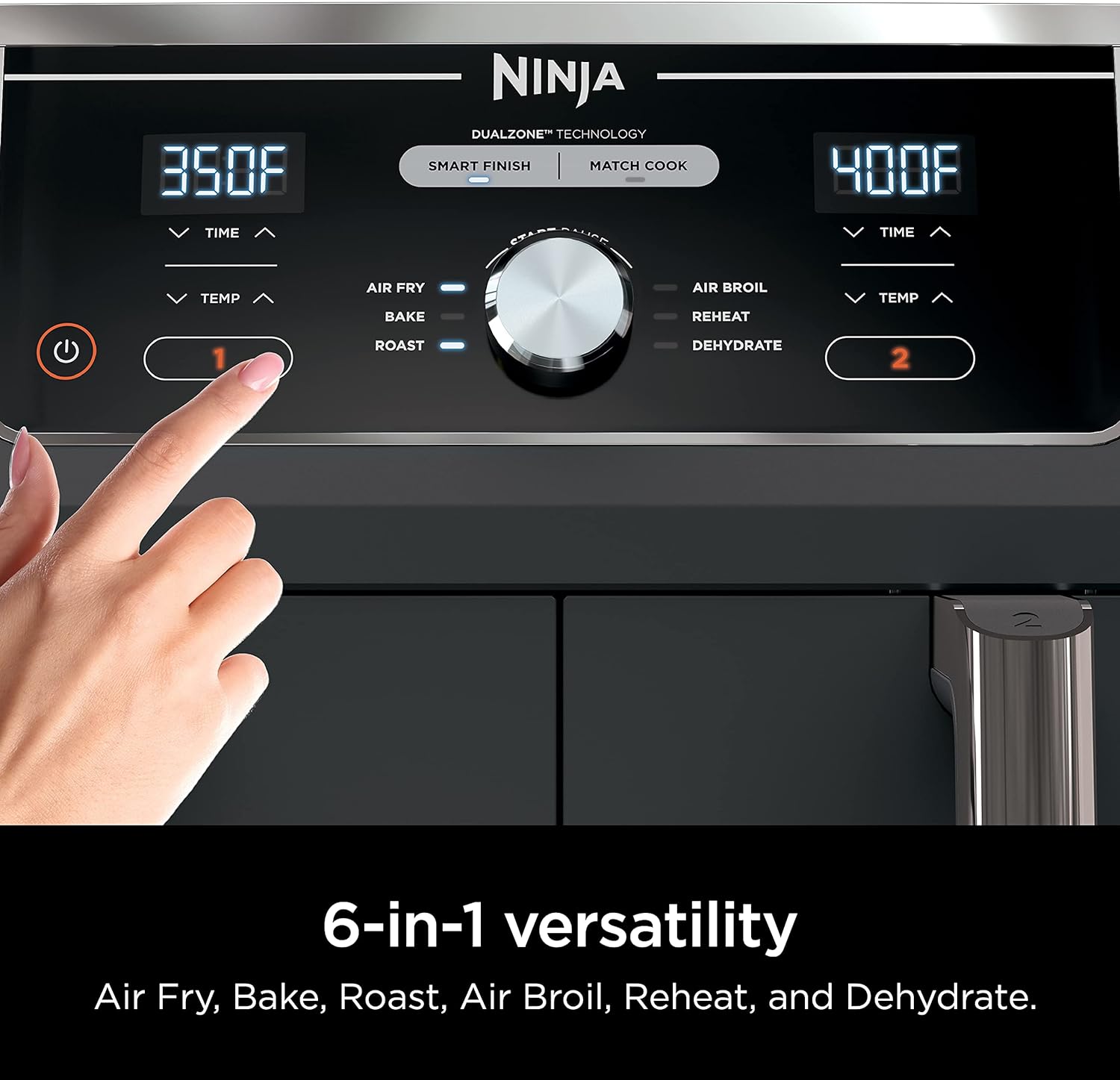 Ninja Air Fryer, Thermometer, Roast, Bake, Air Fry, Crisps, Broil, Reheats, Keep Warm, 10-in-1, Fries, Frozen Food, Veggies, and Meat, Quick Meals, Healthy Meals, Less Oil, 10 QT, Grey, DZ550​