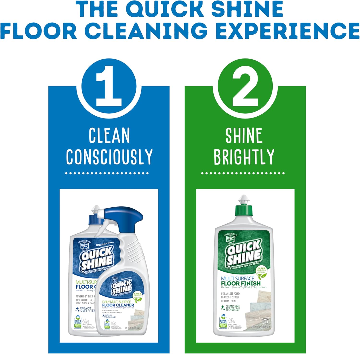 Quick Shine Multi Surface Floor Finish 64oz | Cleaner & Polish to use on Hardwood, Laminate, Luxury Vinyl Plank LVT, Tile & Stone