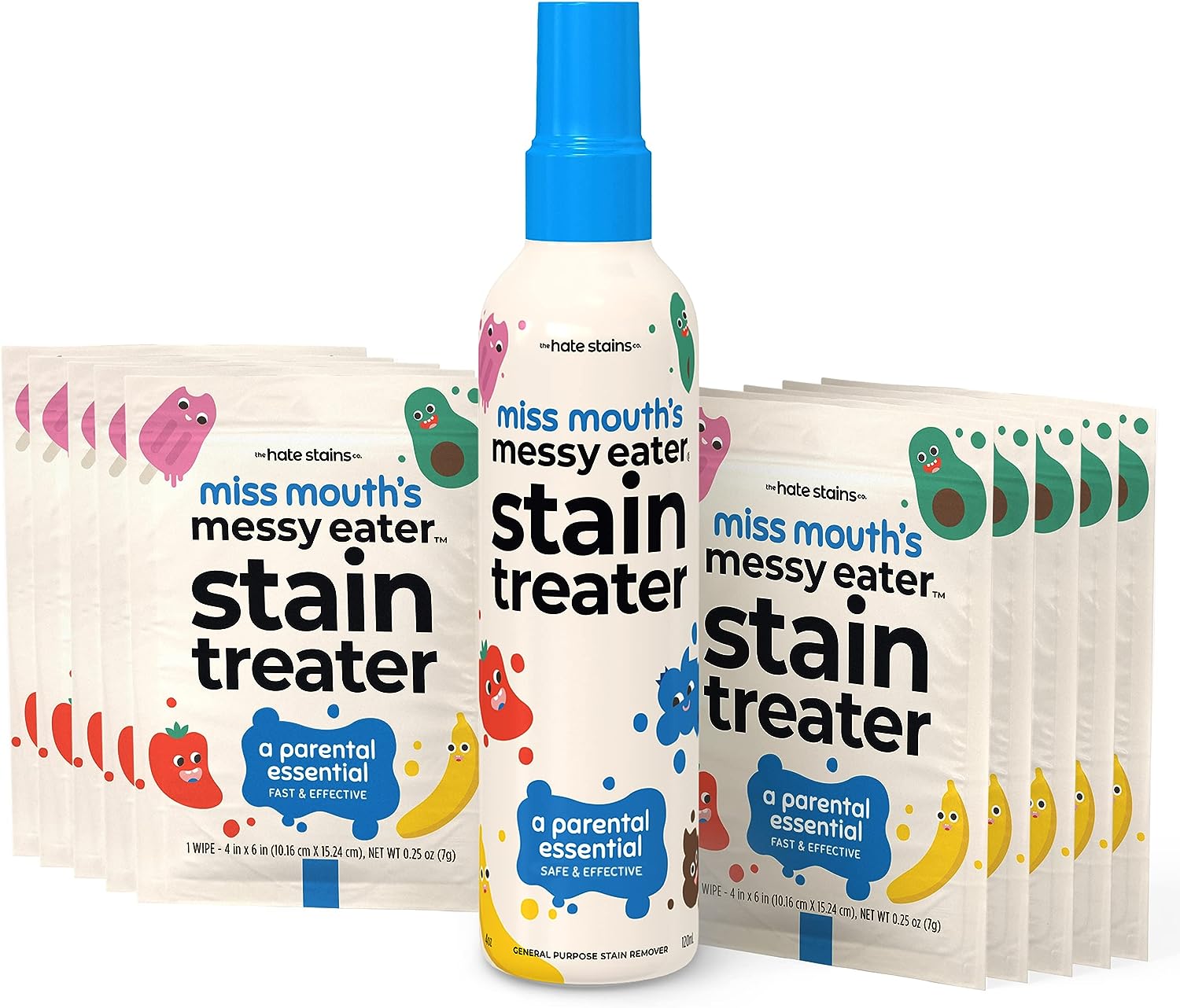 Miss Mouth's Messy Eater Stain Treater Spray - 4oz 2 Pack Stain Remover - Newborn & Baby Essentials - No Dry Cleaning Food, Grease, Coffee Off Laundry, Underwear, Fabric