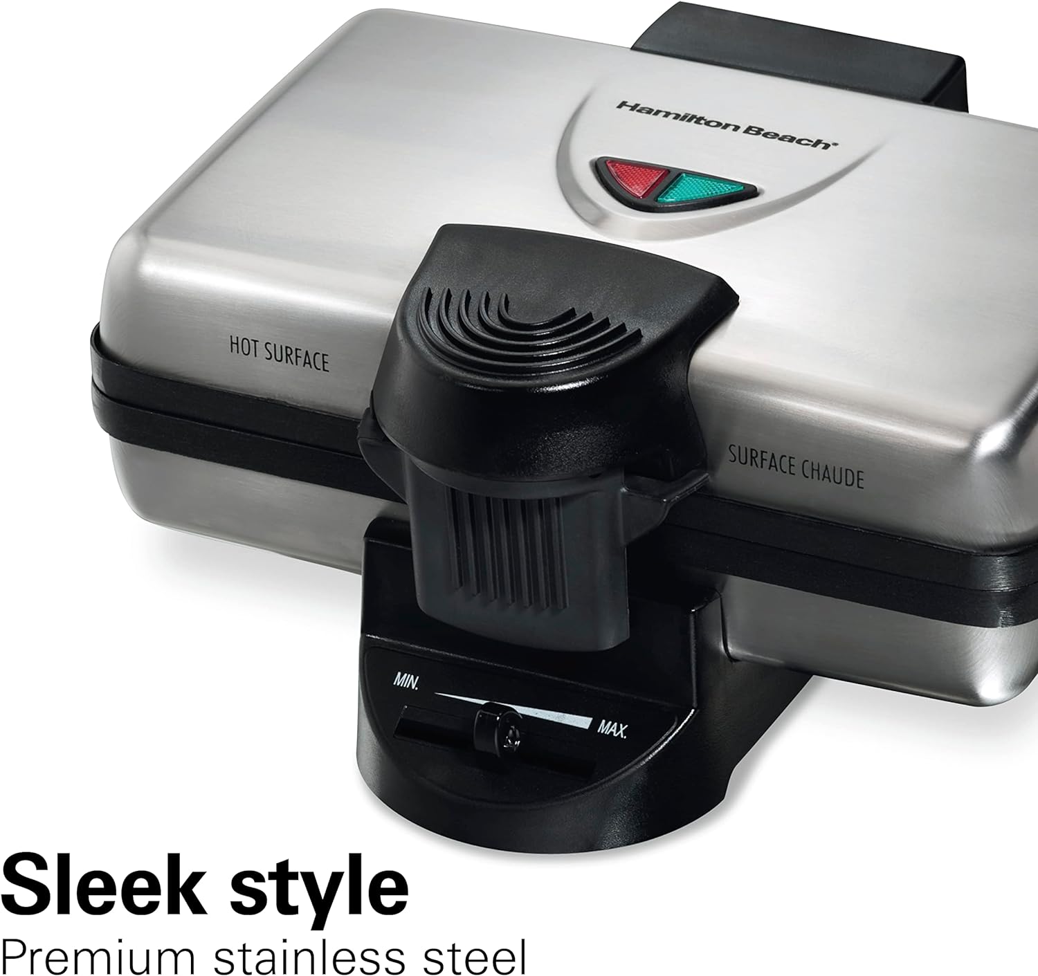 Hamilton Beach Belgian Mini Waffle Maker with Shade Control, Makes 2 at Once, Create Personalized Keto Chaffles and Hash Browns, Non-Stick Plates, Compact Design, Stainless Steel