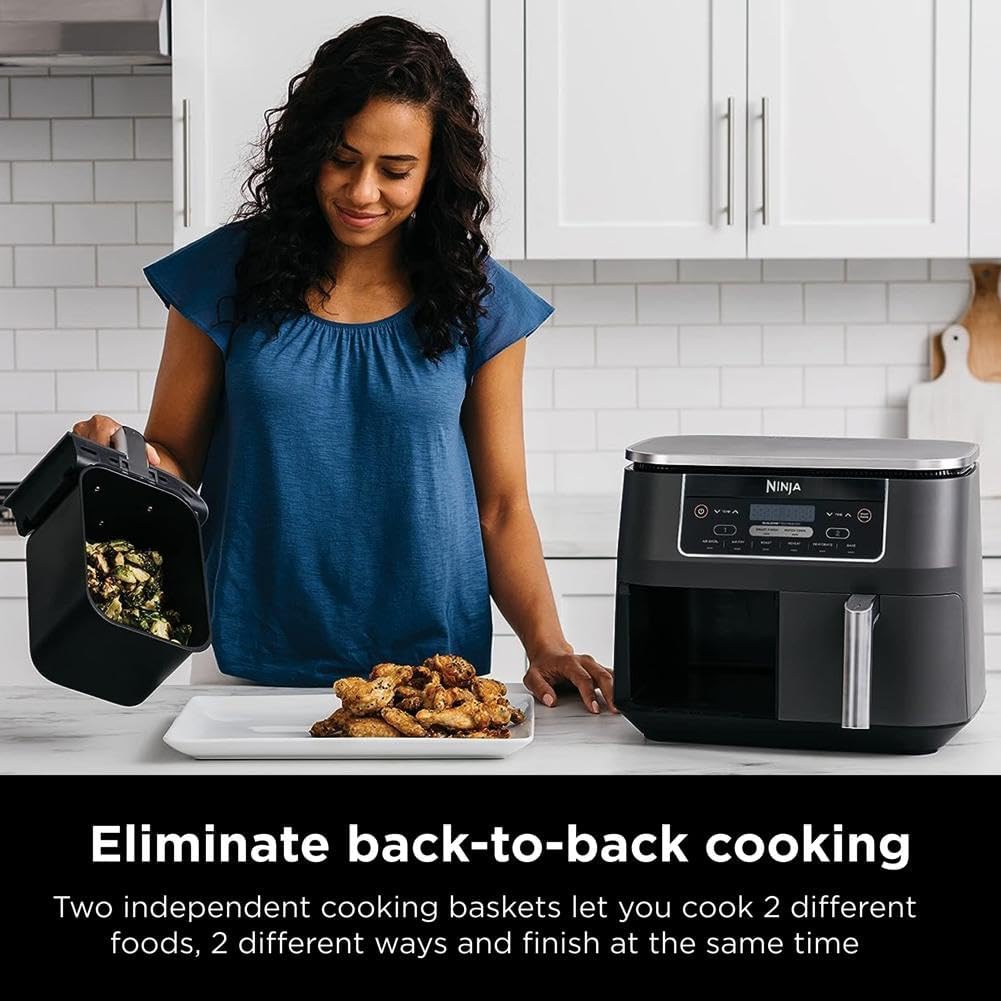 Ninja Air Fryer, Thermometer, Roast, Bake, Air Fry, Crisps, Broil, Reheats, Keep Warm, 10-in-1, Fries, Frozen Food, Veggies, and Meat, Quick Meals, Healthy Meals, Less Oil, 10 QT, Grey, DZ550