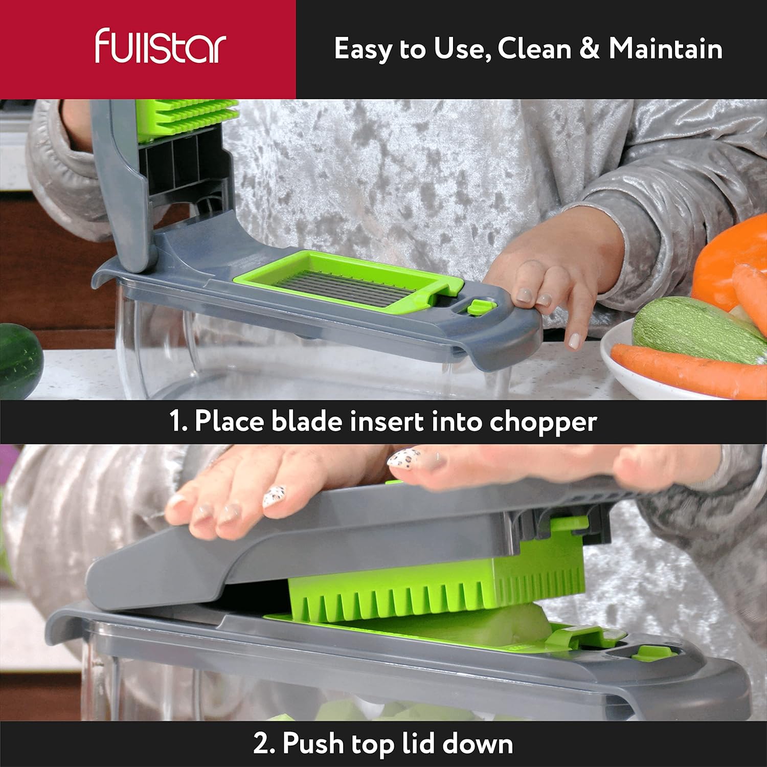 Fullstar Vegetable Chopper - Food Chopper - Onion Chopper - Vegetable Slicer & Spiralizer - Veggie Chopper with Container - Kitchen Gadgets - Home Essentials - Kitchen Accessories (4 in 1, White)