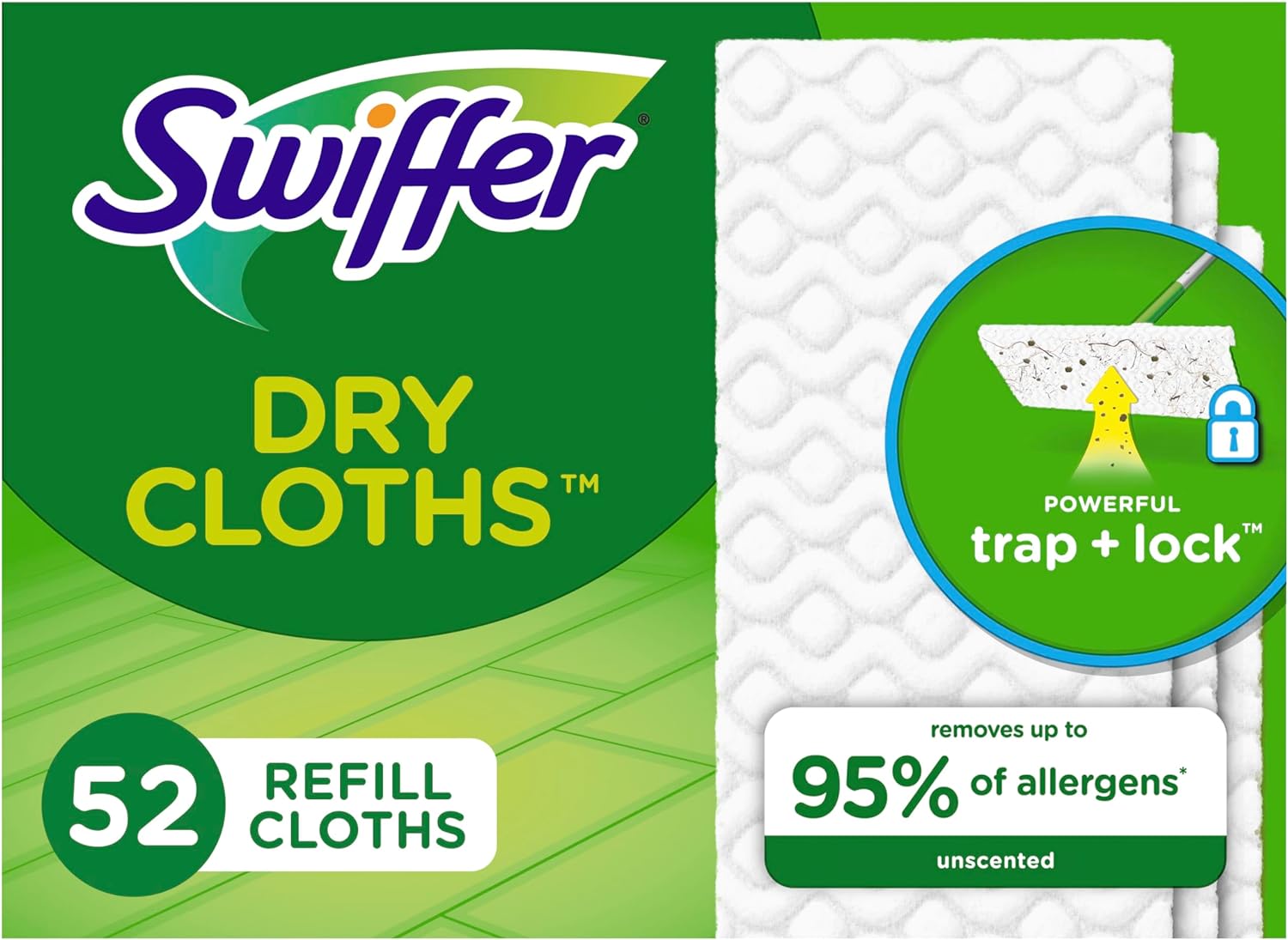 Swiffer Sweeper Dry Mop Refills for Floor Mopping and Cleaning, All Purpose Floor Cleaning Product, Unscented, 52 Count (Packaging May Vary)