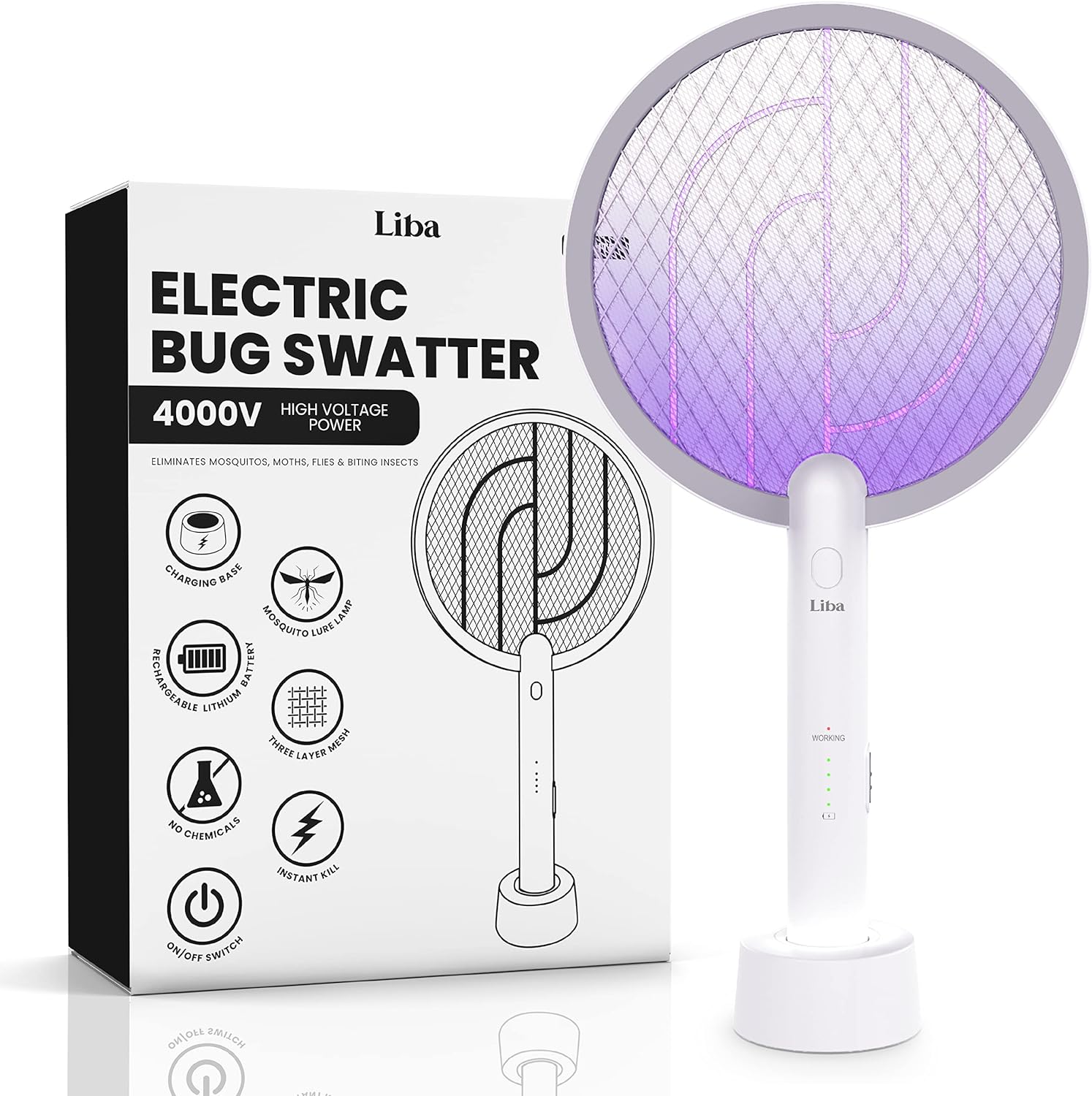 LiBa Electric Bug Zapper, Indoor Insect Killer - (2) Extra Replacement Bulbs - Fly, Mosquito Killer and Repellent - Lightweight, Powerful 2800V Grid, Easy-to-Clean, with a Removable Washable Tray.