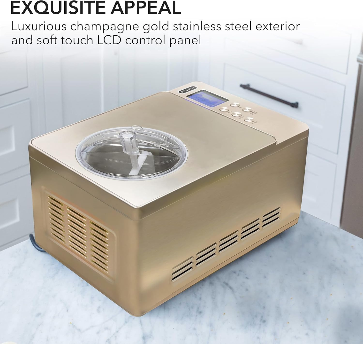 Whynter Ice Cream Maker Machine Automatic 2.1 Qt with Built-in Compressor, LCD Digital Display & Timer, No Pre-Freezing, ICM-200LS, Stainless Steel