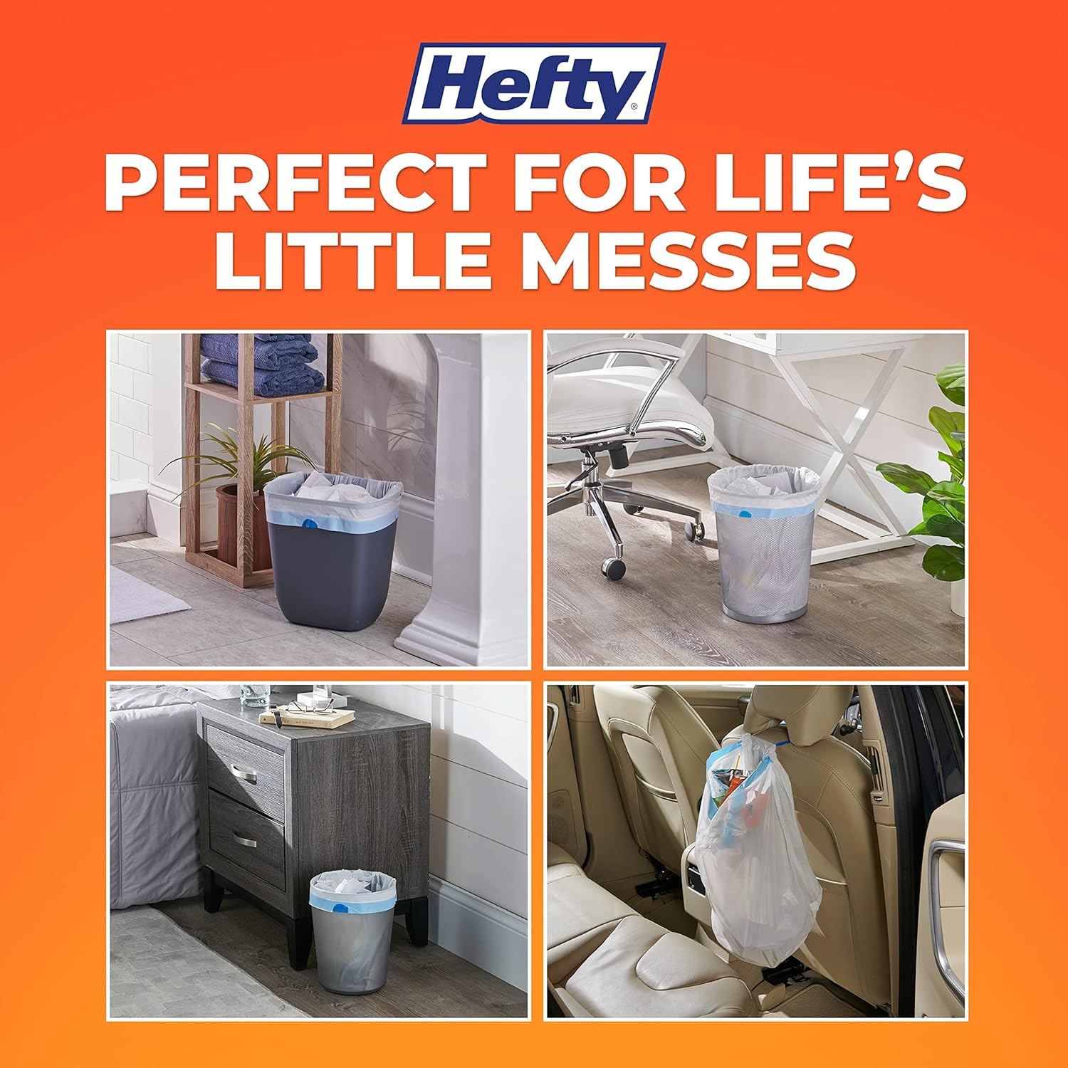 Hefty Small Garbage Bags, Flap Tie, Lavender & Sweet Vanilla Scent, 4 Gallon, 26 Count