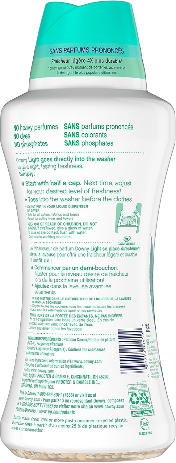 Downy Light In Wash Scent Booster Beads, Ocean Mist Scent, 24 oz, Downy Scent Booster Beads, Laundry Beads, No Heavy Perfumes