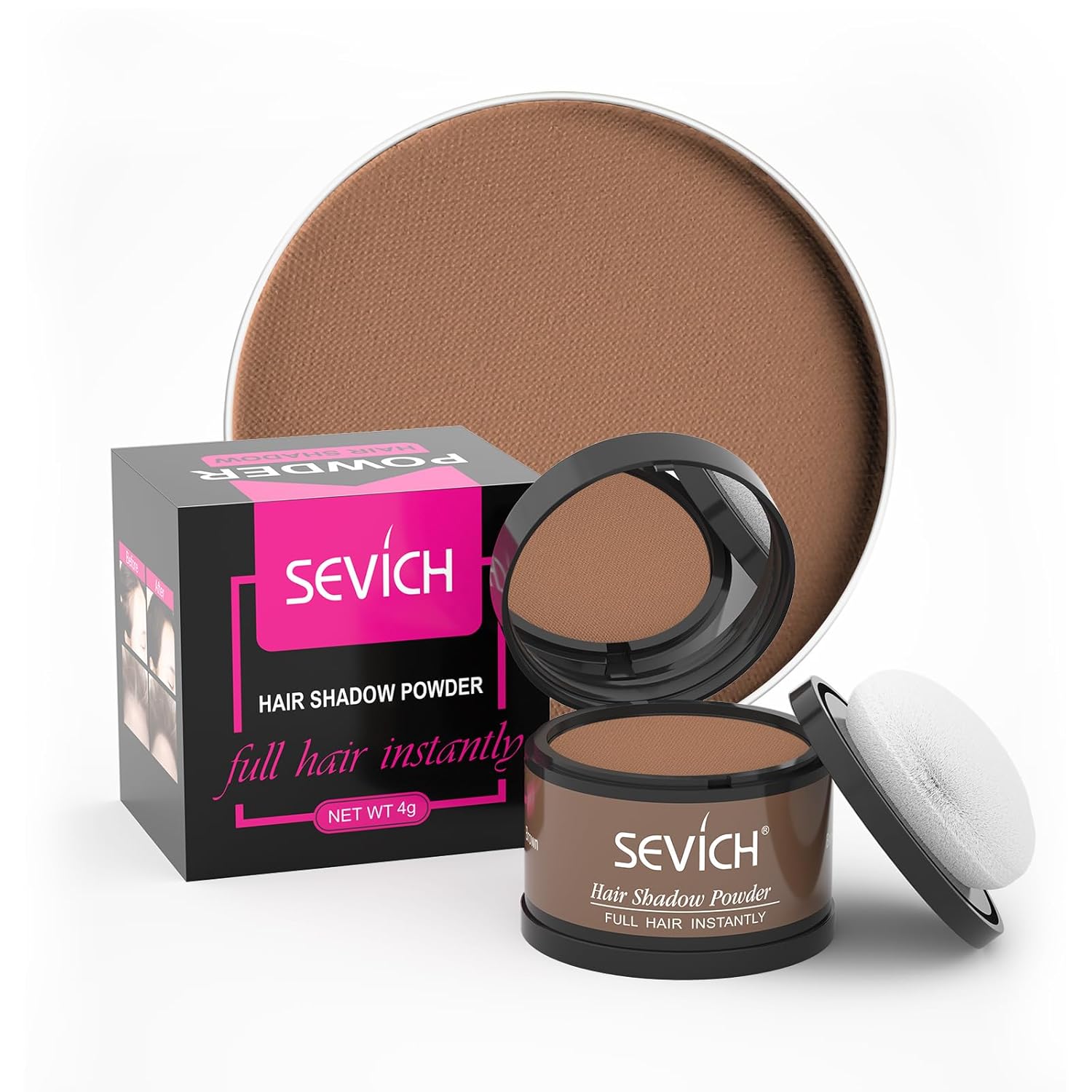 Sevich Hairline Powder,Instantly Conceals Hair Loss, Root Touch up Powder, Hair Shadow Toppers for Women & Men, Touch Up for Thinning Gray Hair, Windproof & Sweatproof, Dark Brown